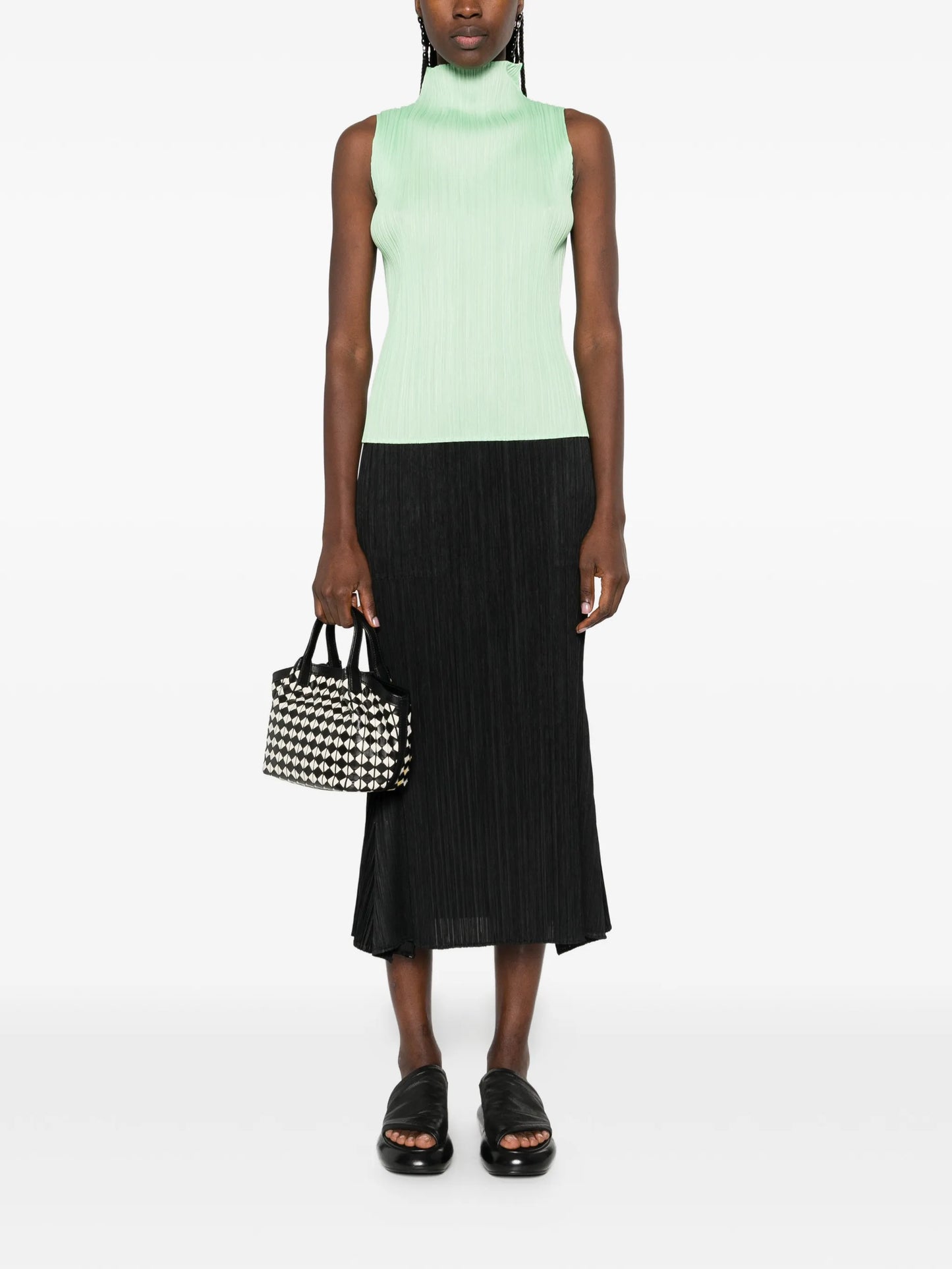 high neck pleated vest