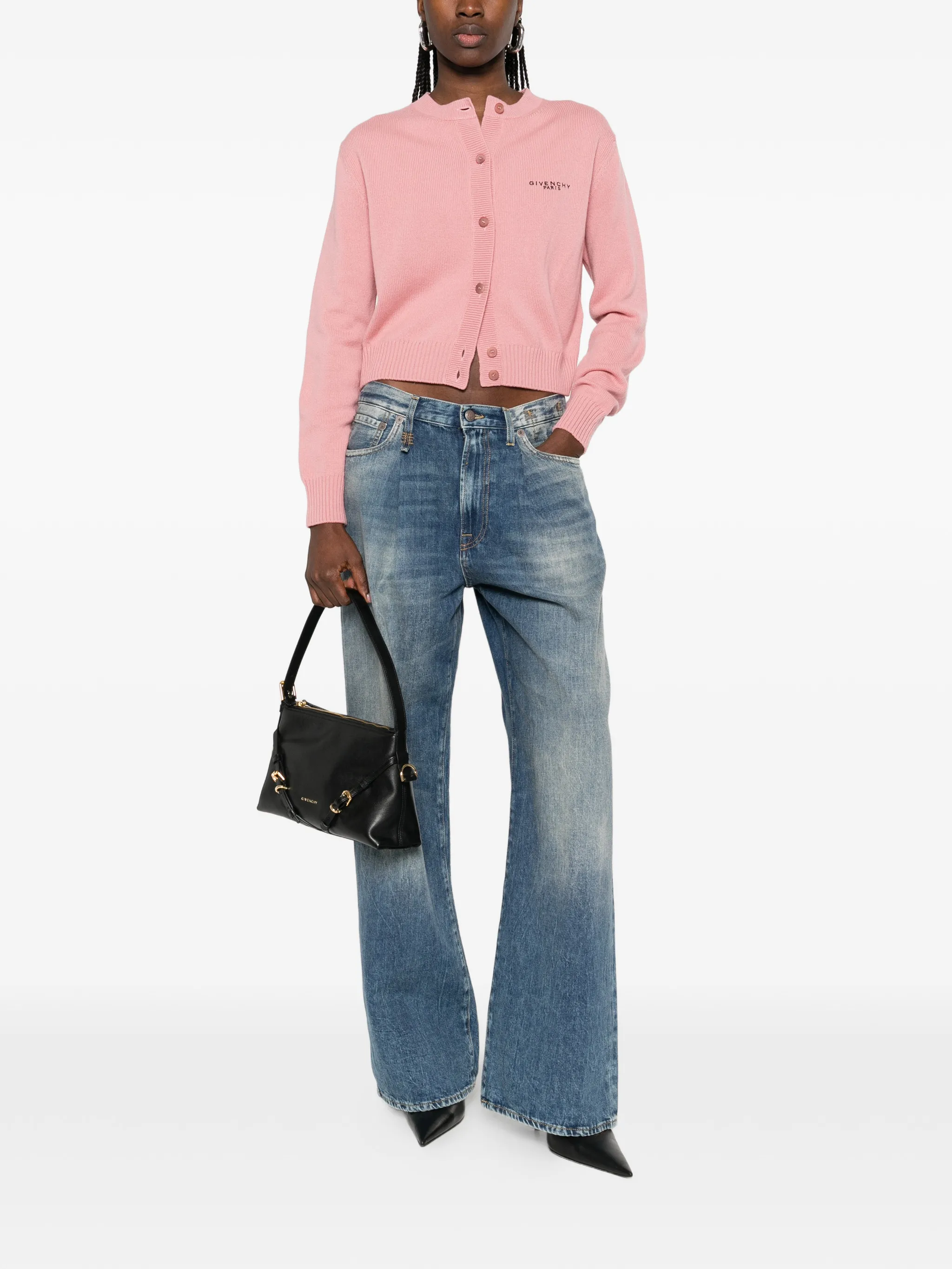 cropped cardigan in wool and cashmere