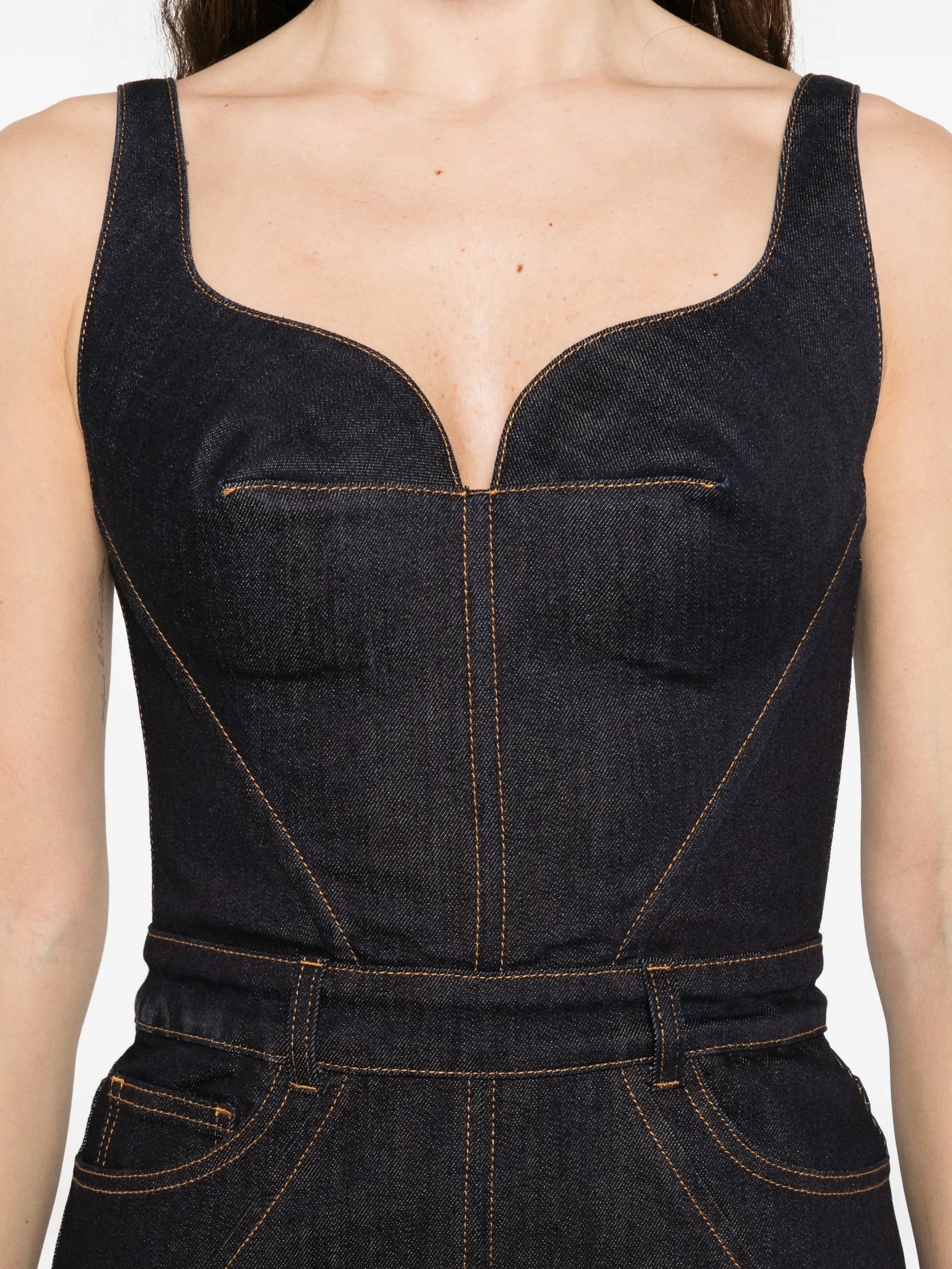 pocket denim midi dress