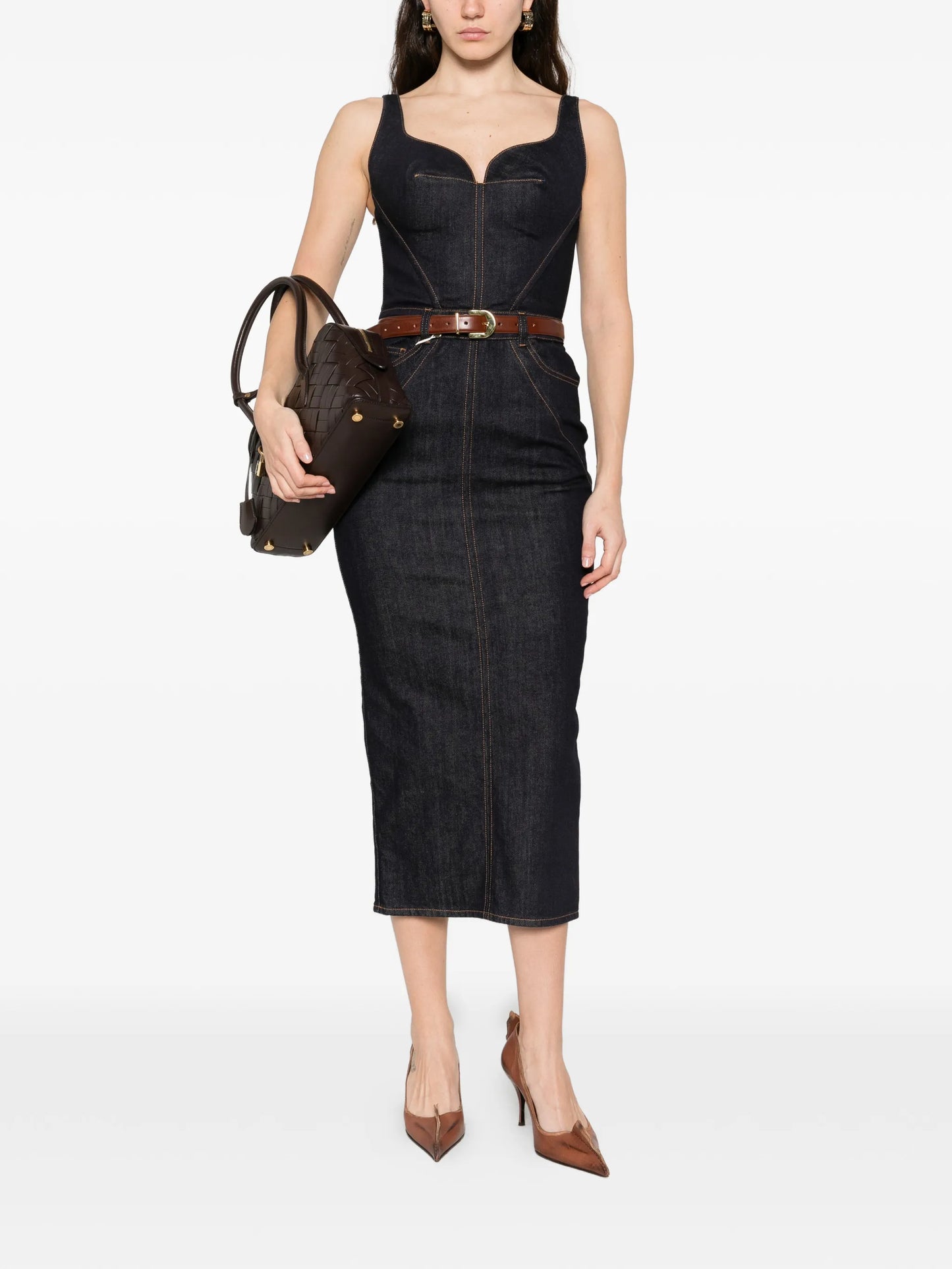 pocket denim midi dress