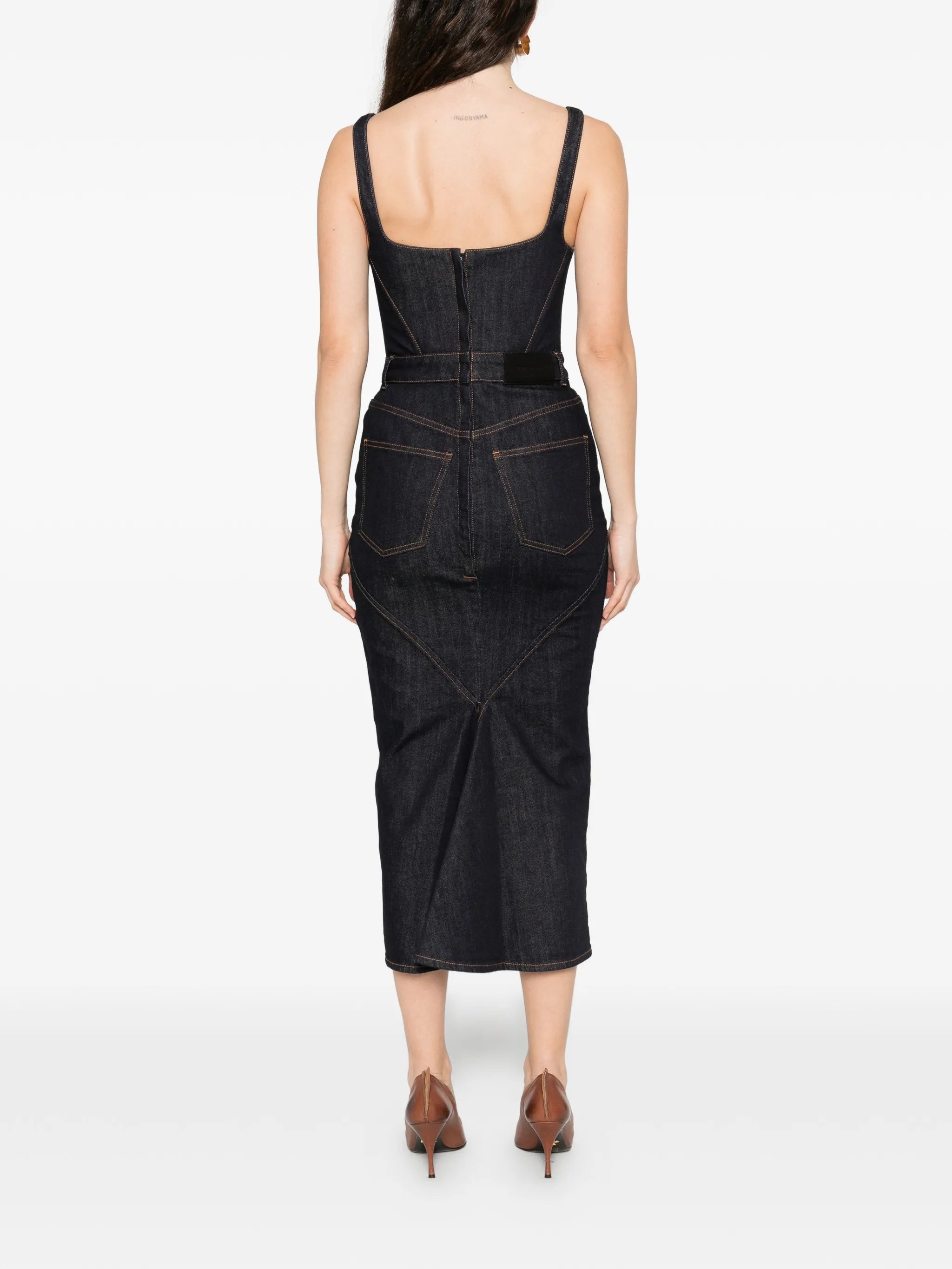 pocket denim midi dress