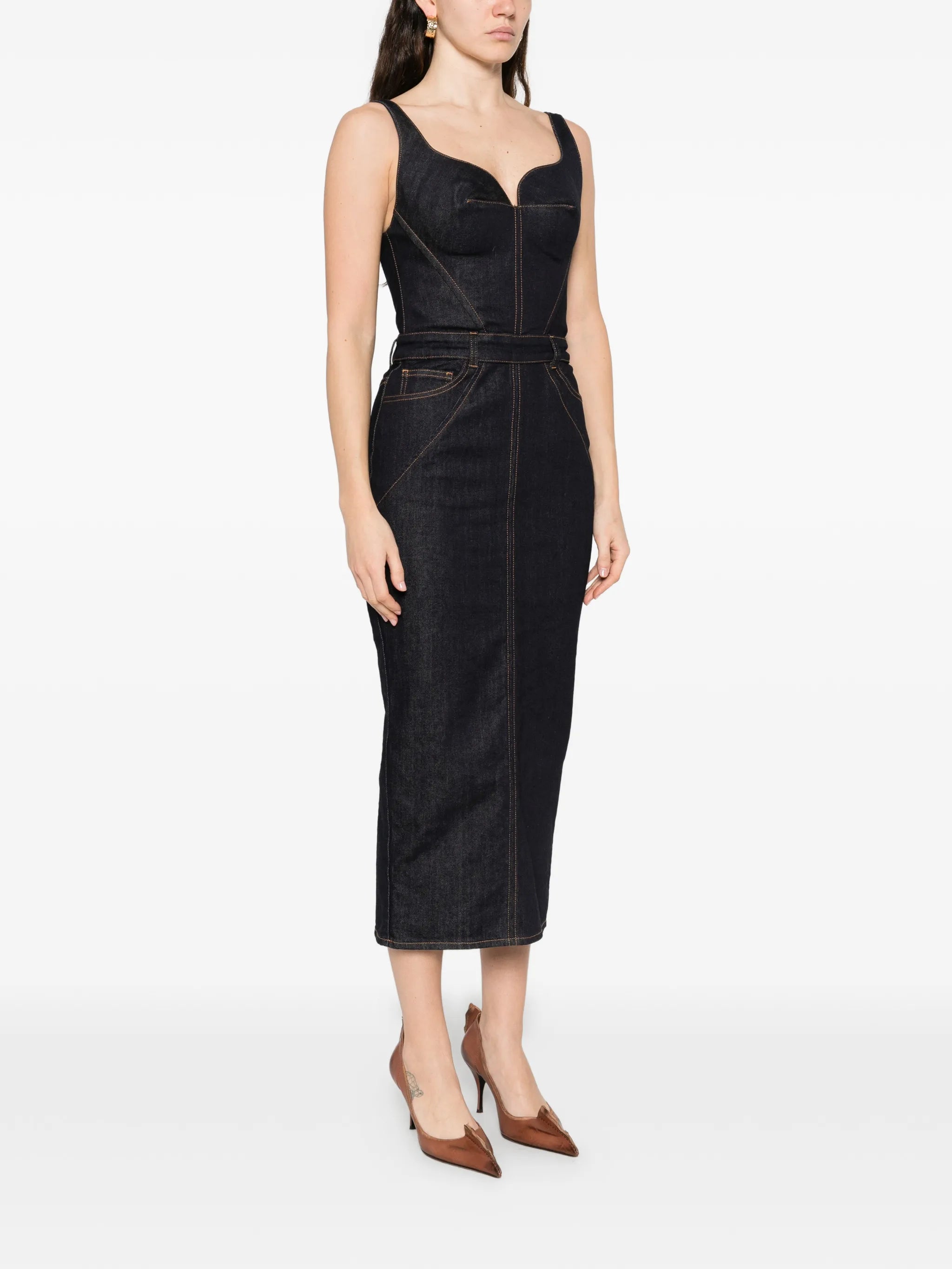 pocket denim midi dress