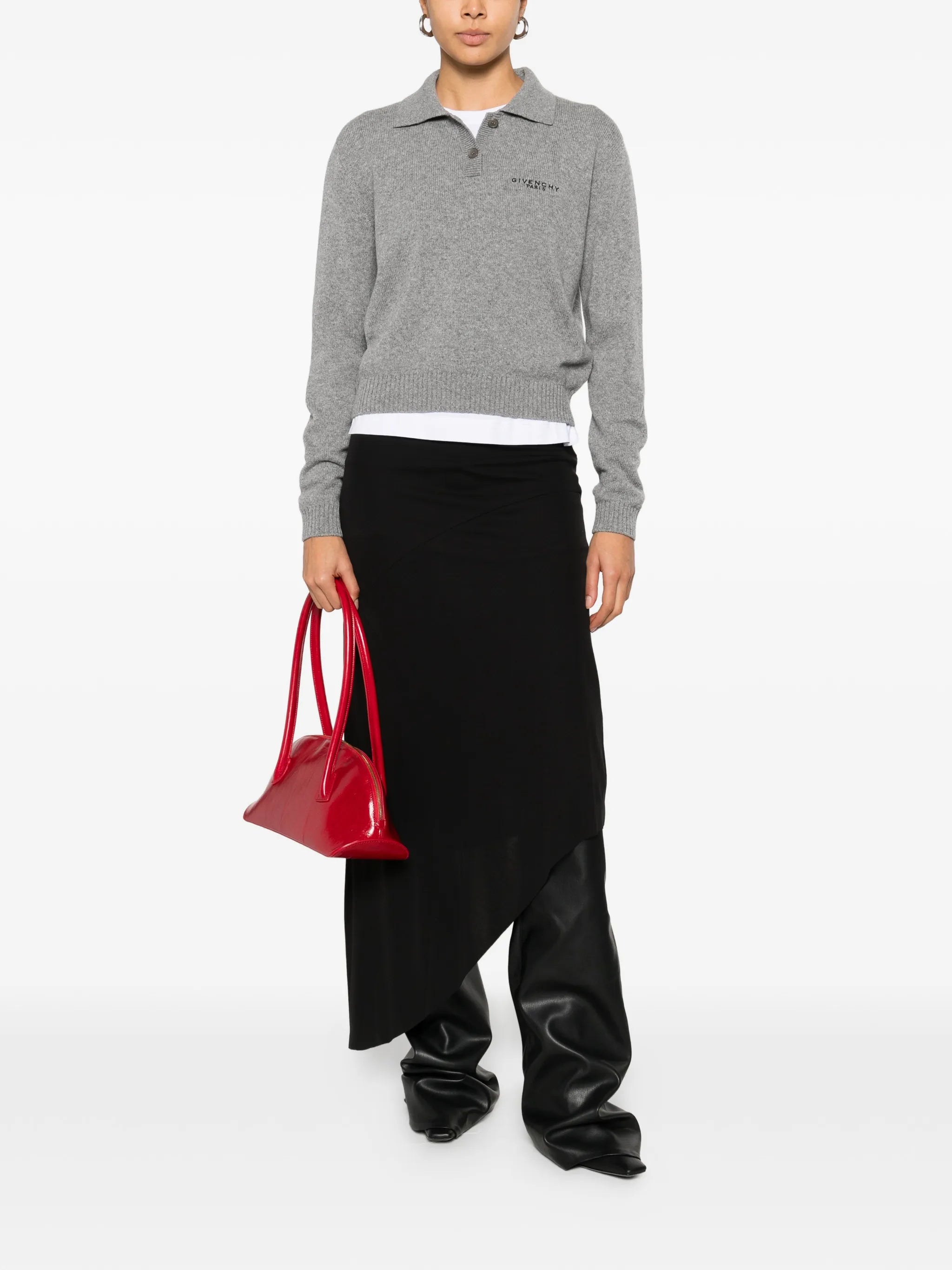 long-sleeve knitted polo top