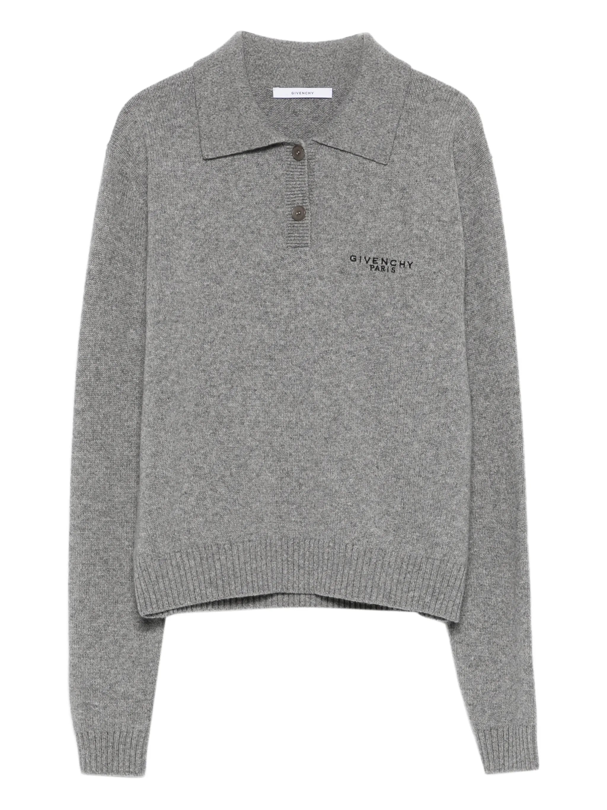 long-sleeve knitted polo top
