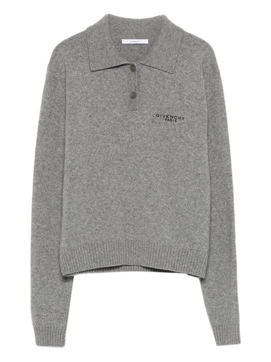 long-sleeve knitted polo top