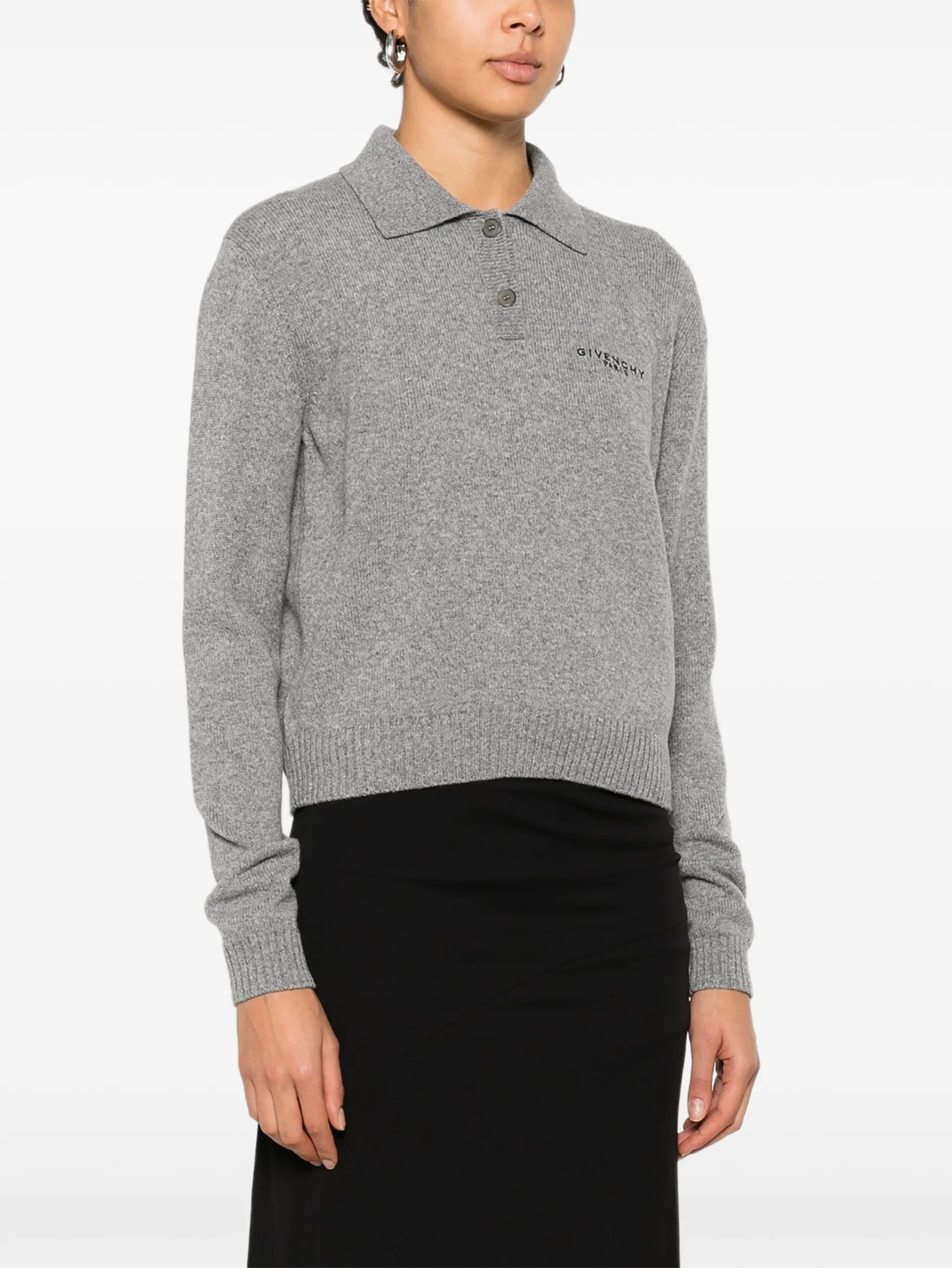 long-sleeve knitted polo top