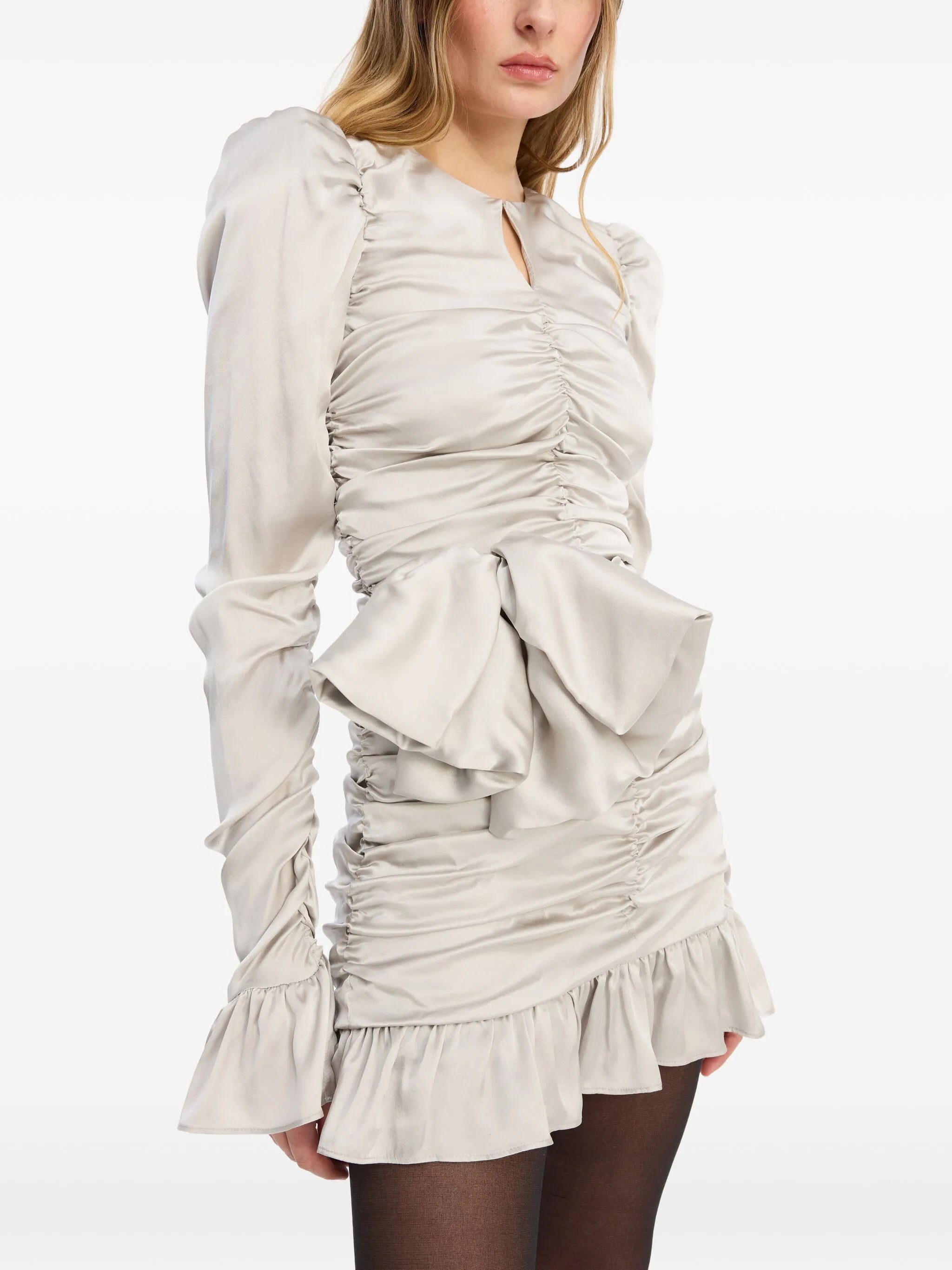 bow ruffled mini dress