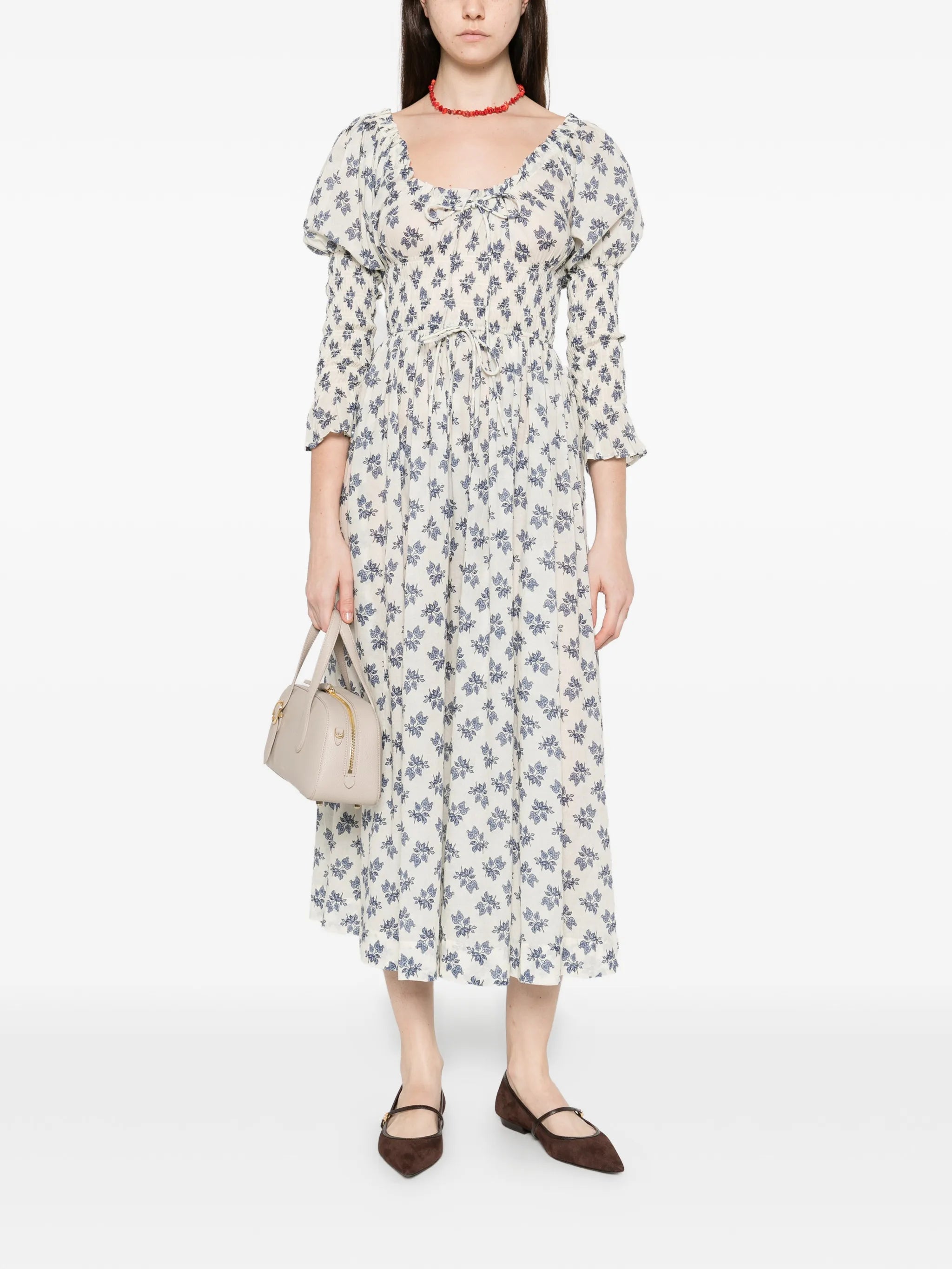 Kaira scoop-neck flower-print midi dress