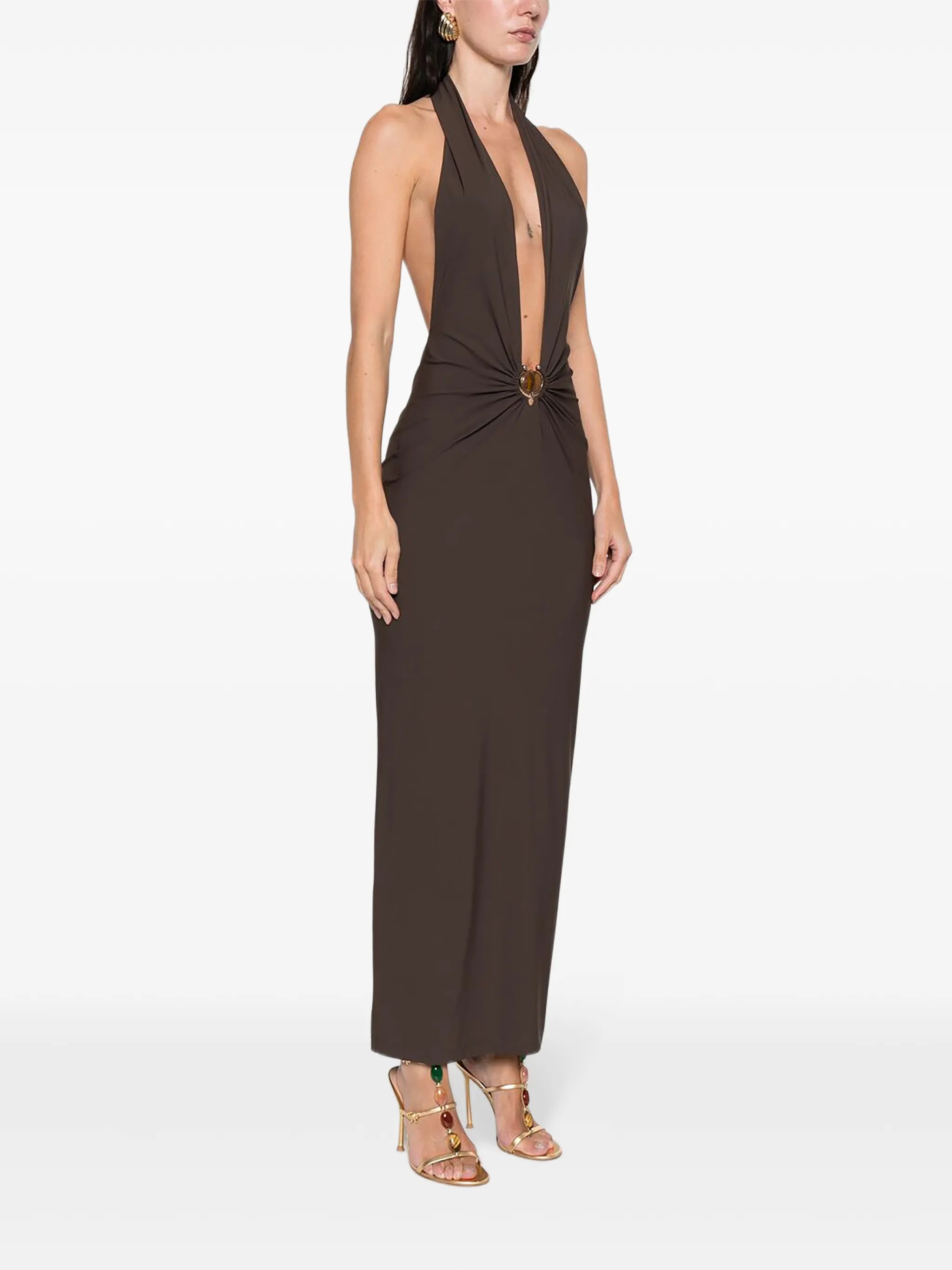 ruched halterneck midi dress