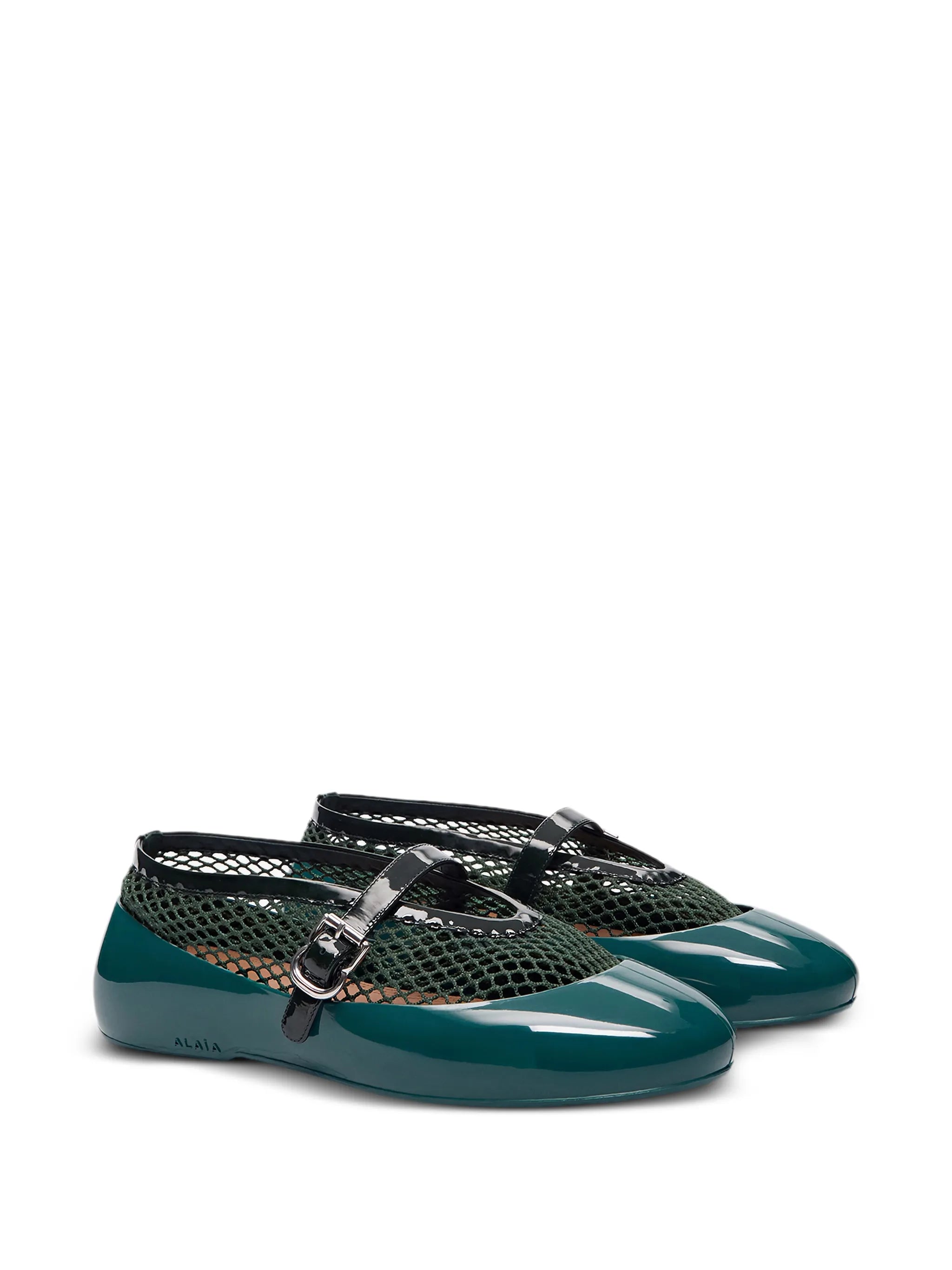 buckled fishnet ballet flats