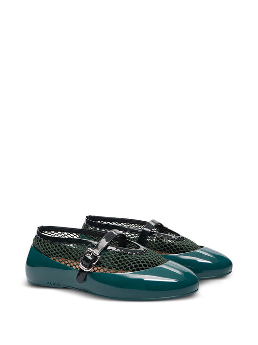 buckled fishnet ballet flats