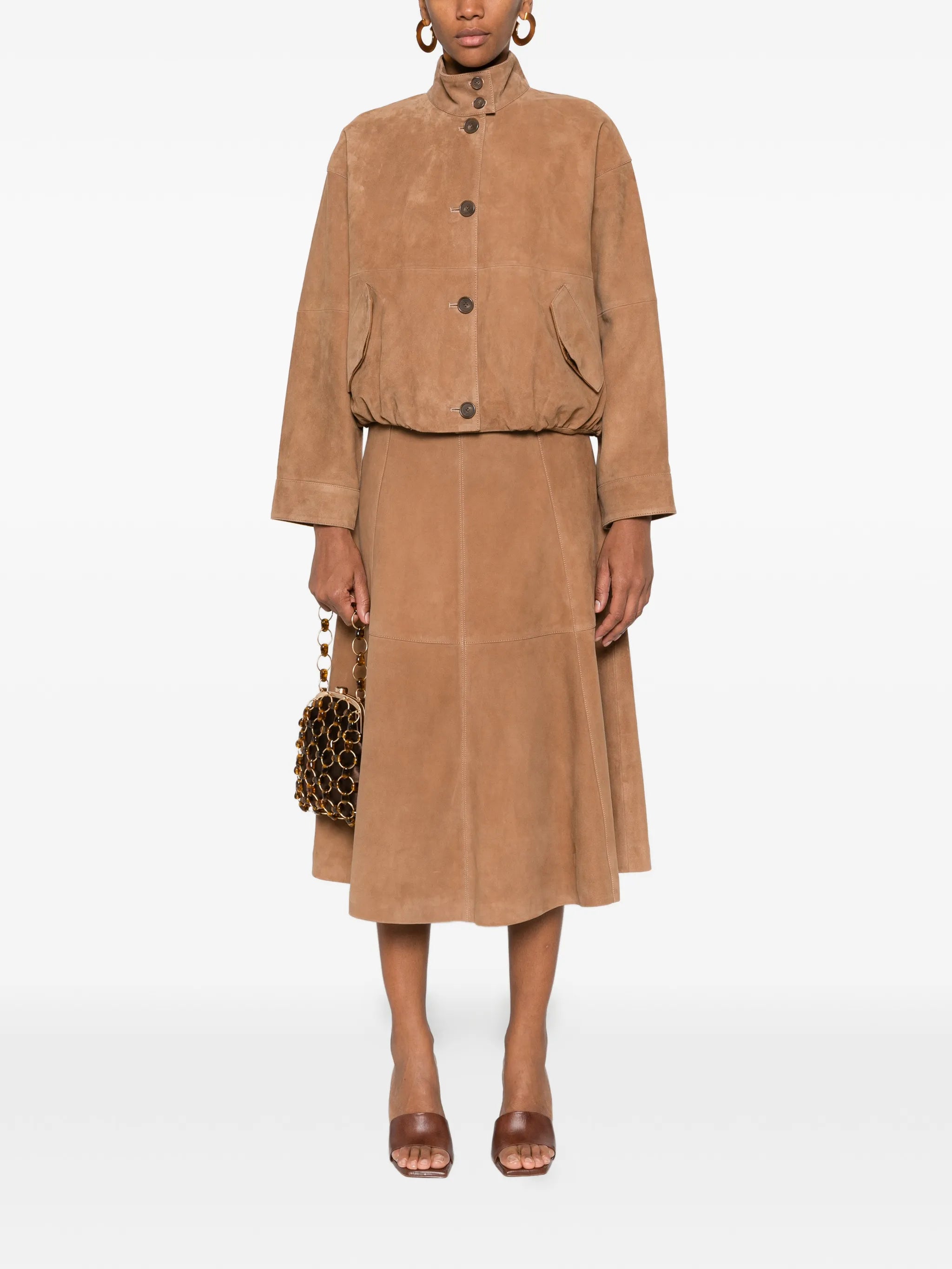 panelling suede midi skirt