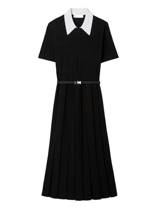 monogram pointelle pleated dress