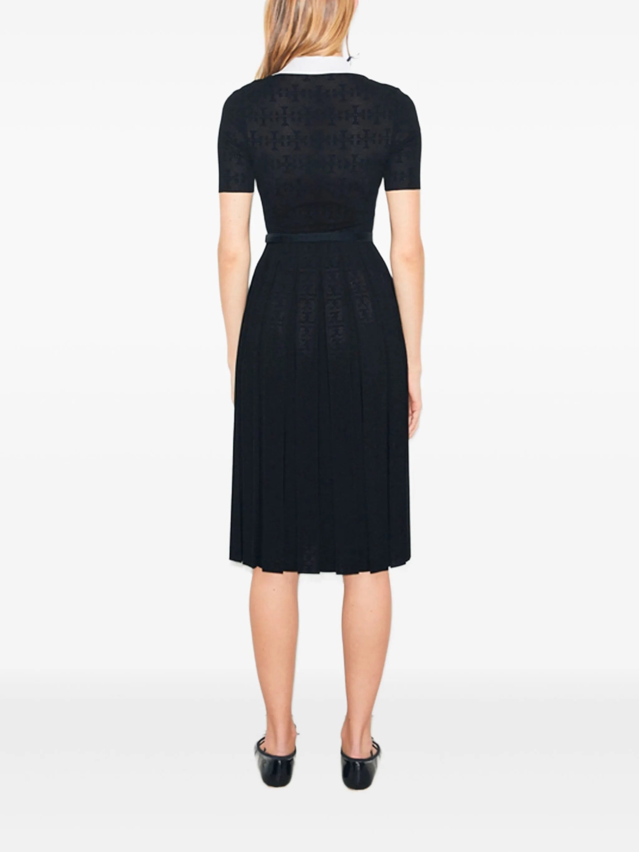monogram pointelle pleated dress