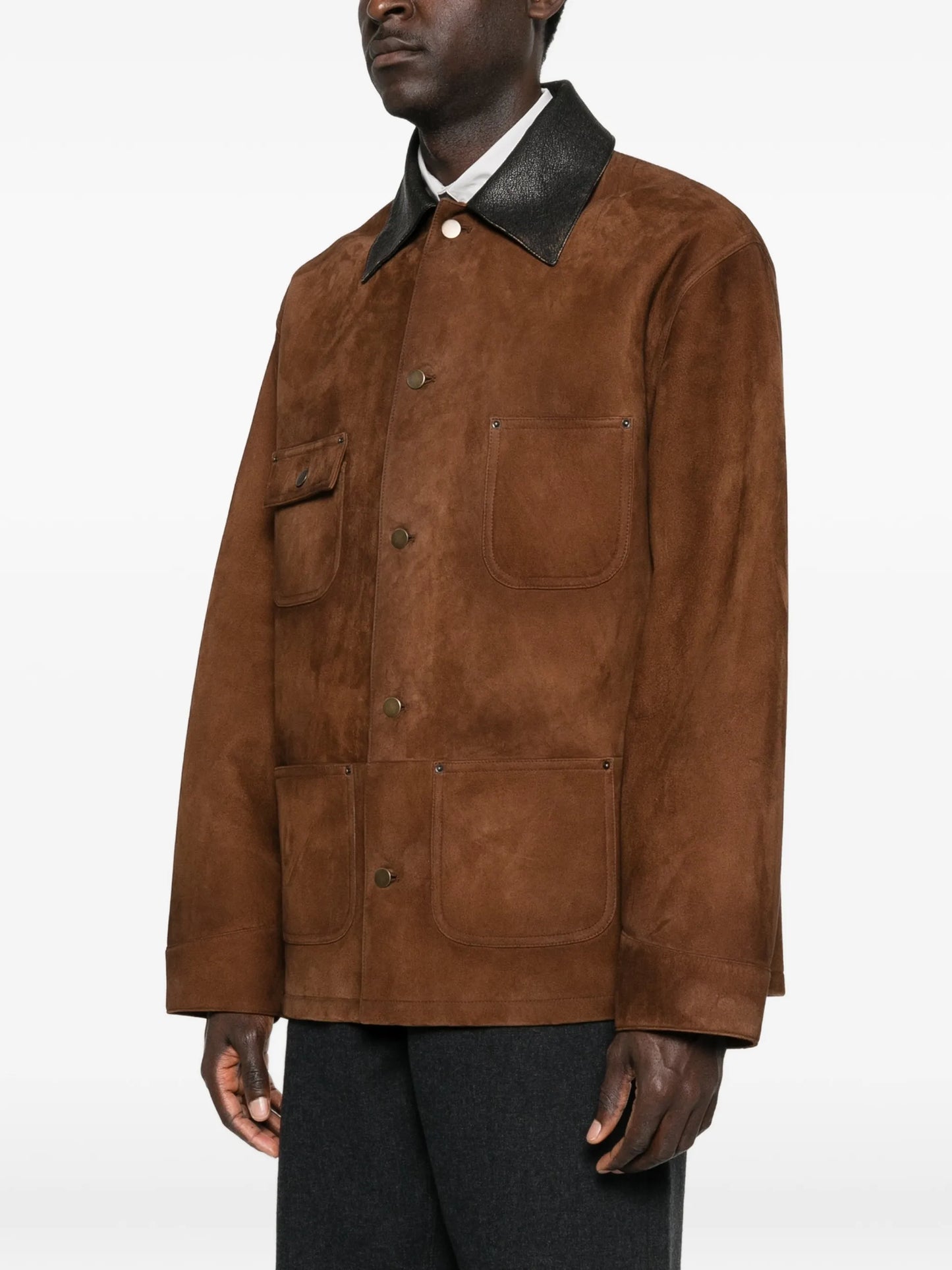 contrast-collar suede jacket