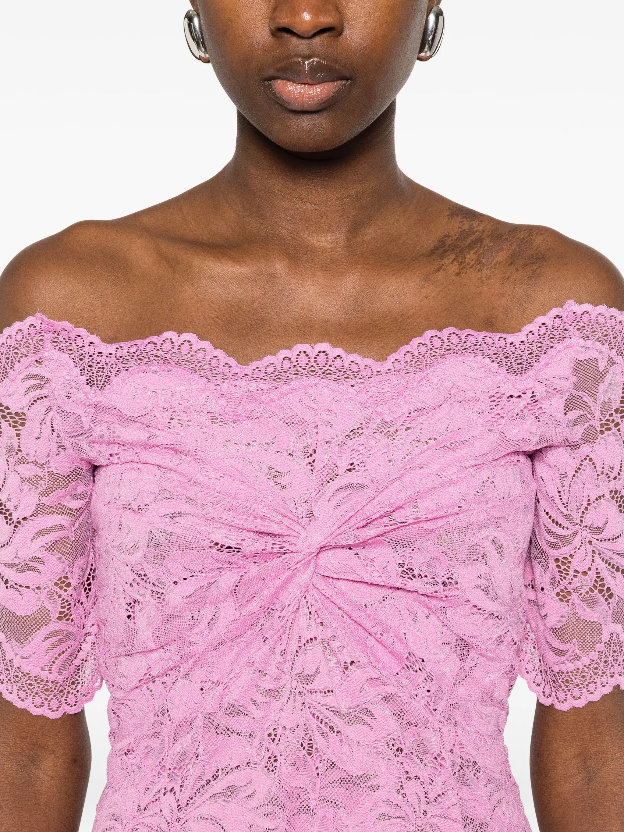 off-shoulder lace midi dress
