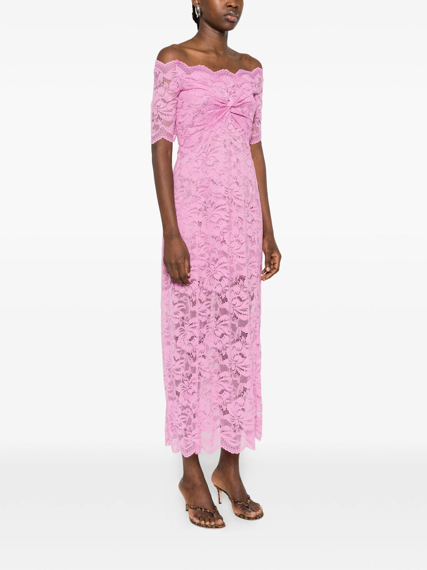 off-shoulder lace midi dress