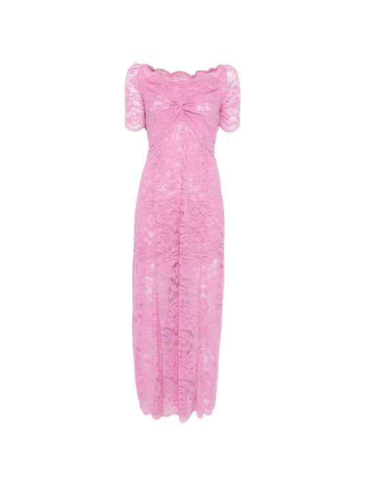 off-shoulder lace midi dress