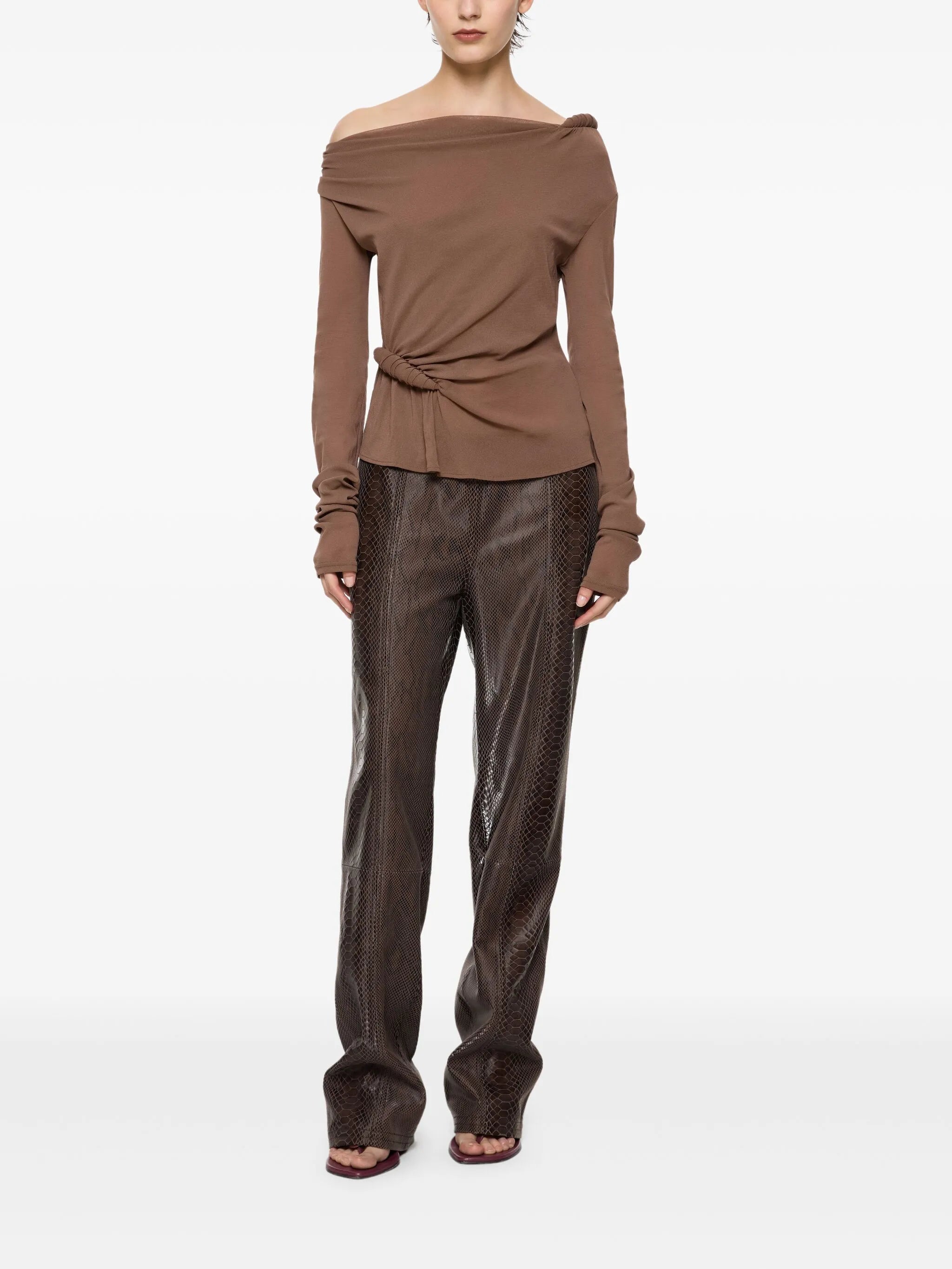 Croissant long-sleeve knot-detail top