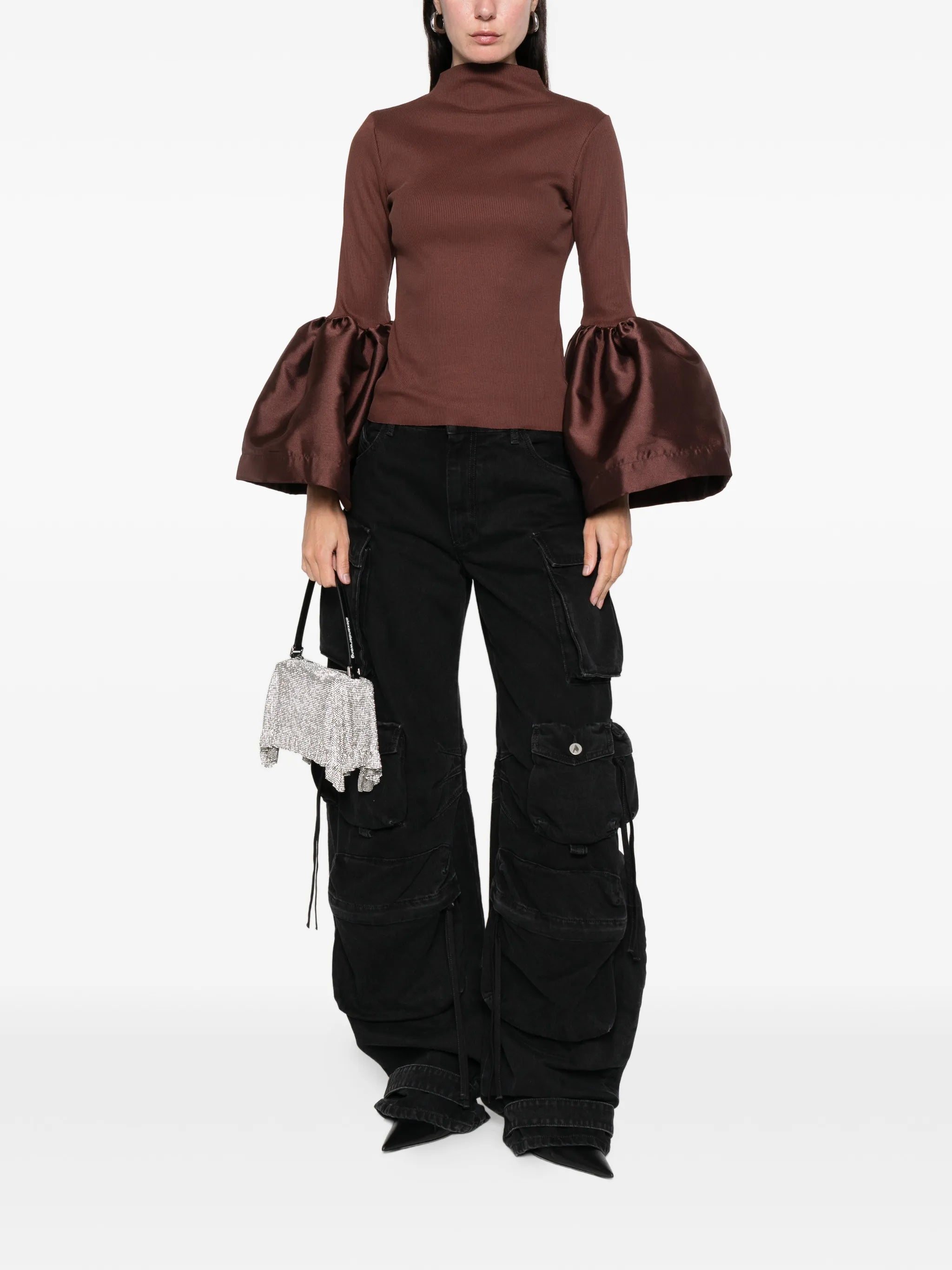 turtleneck puff-sleeve top