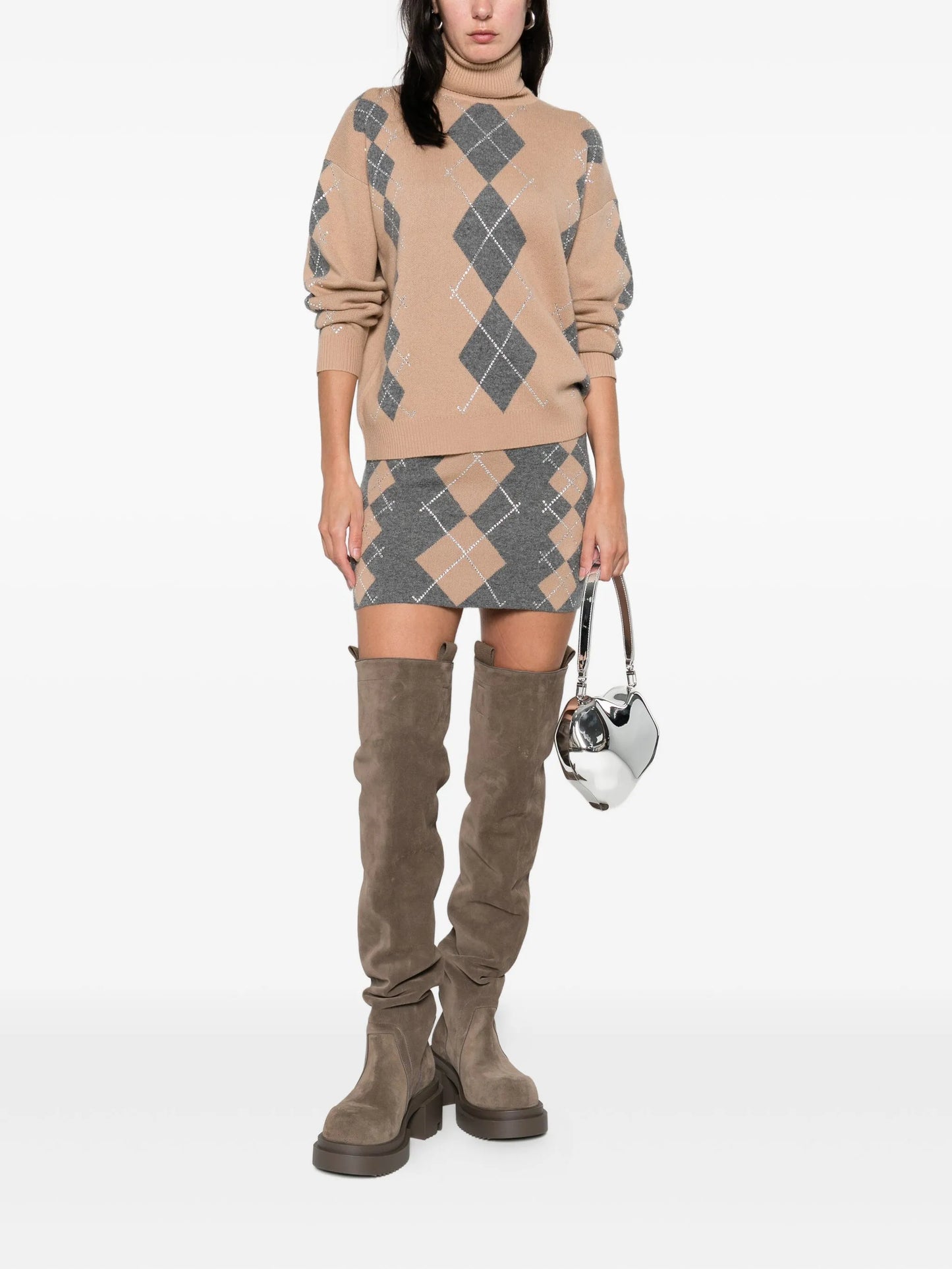 Alberte embellished argyle-pattern sweater