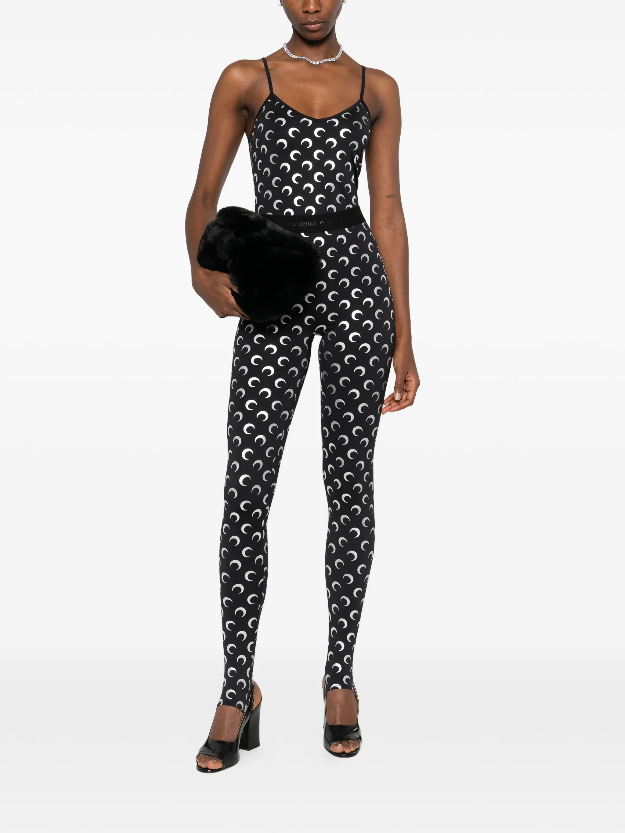 moon foil printed jersey straps top