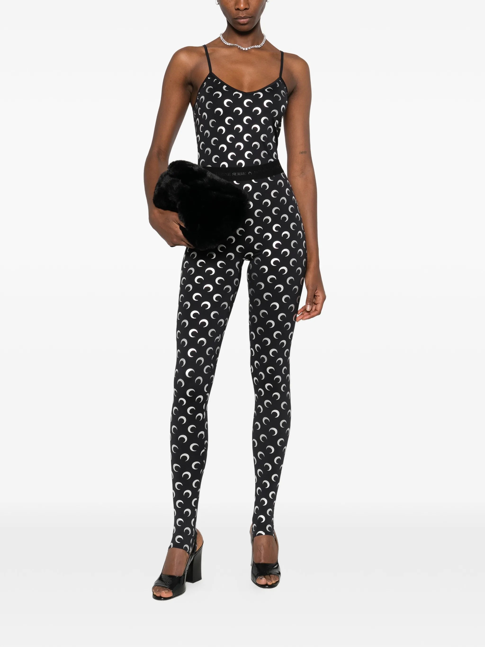 moon foil printed jersey straps top