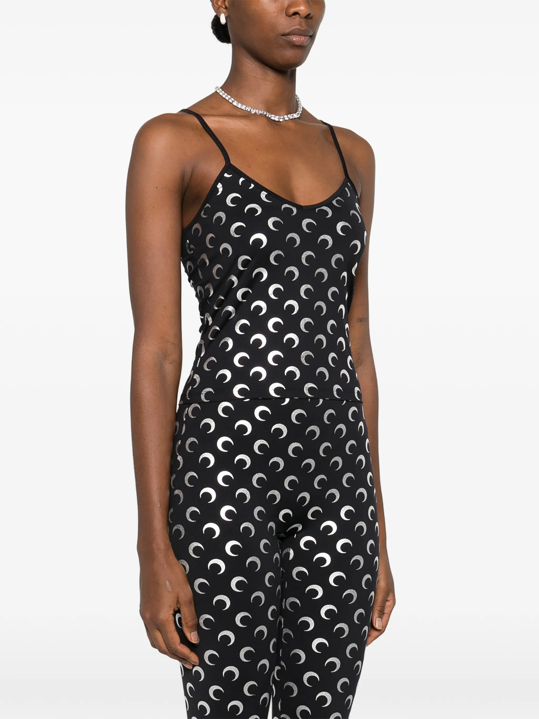 moon foil printed jersey straps top