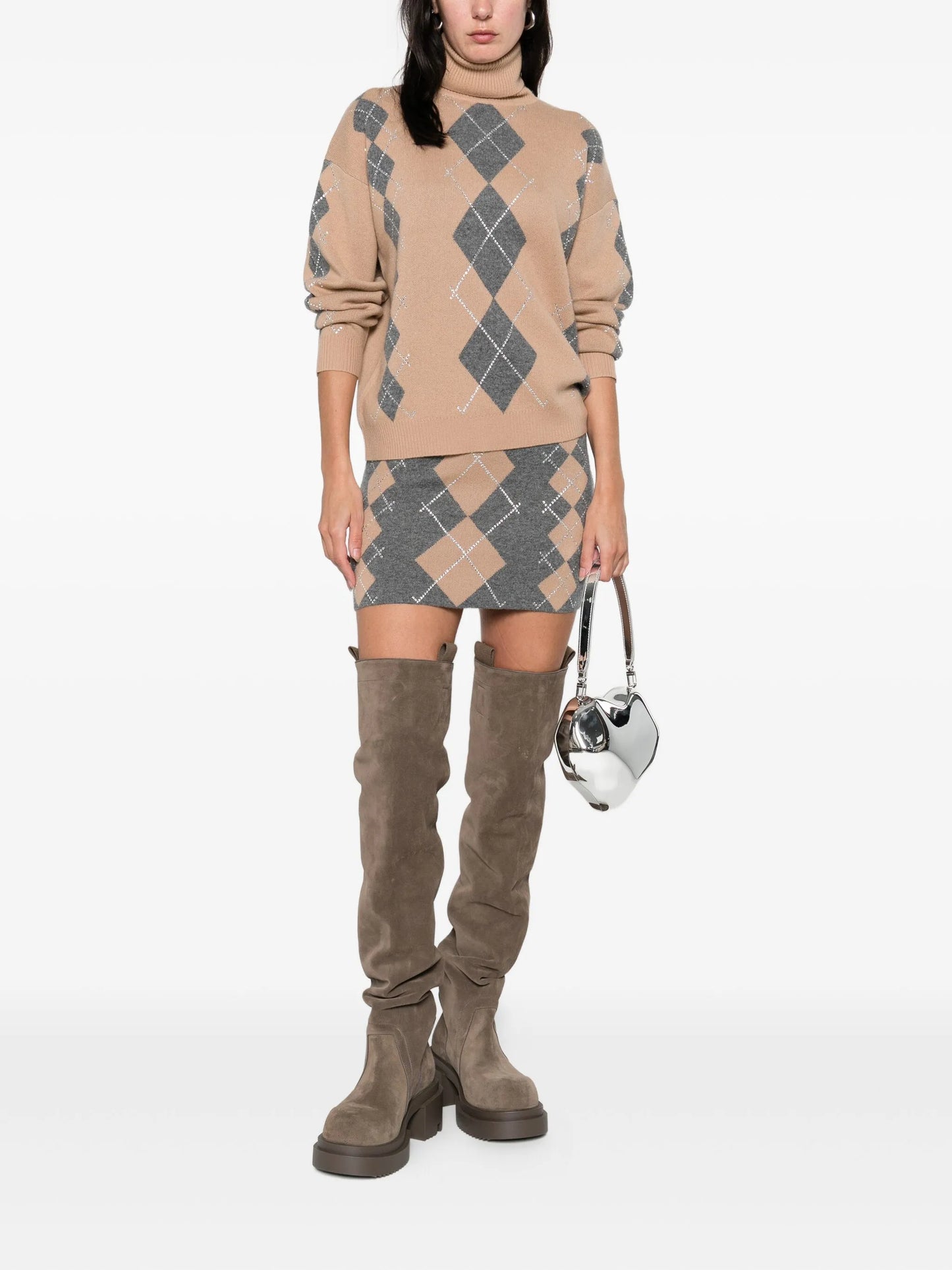 Cecilie argyle-pattern embellished mini skirt