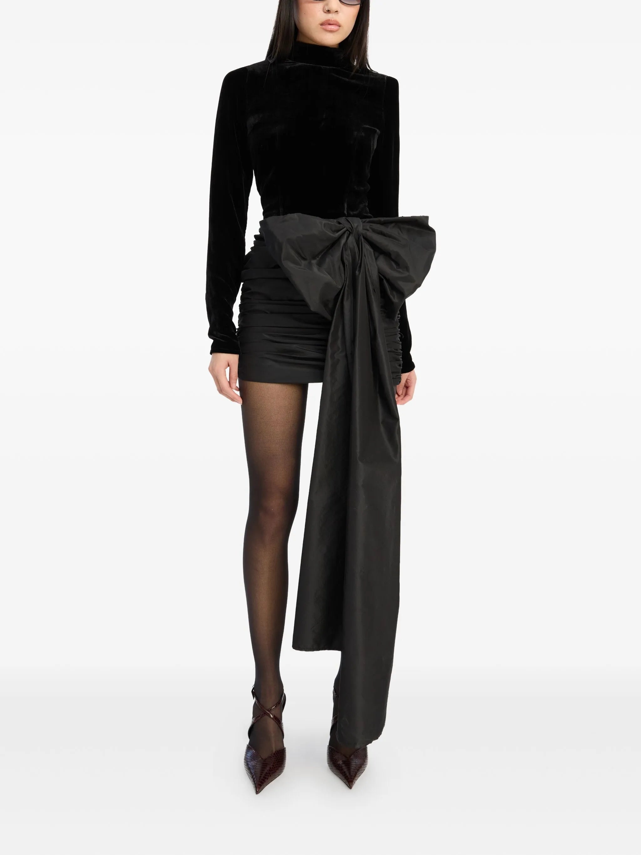 velvet bow mini dress