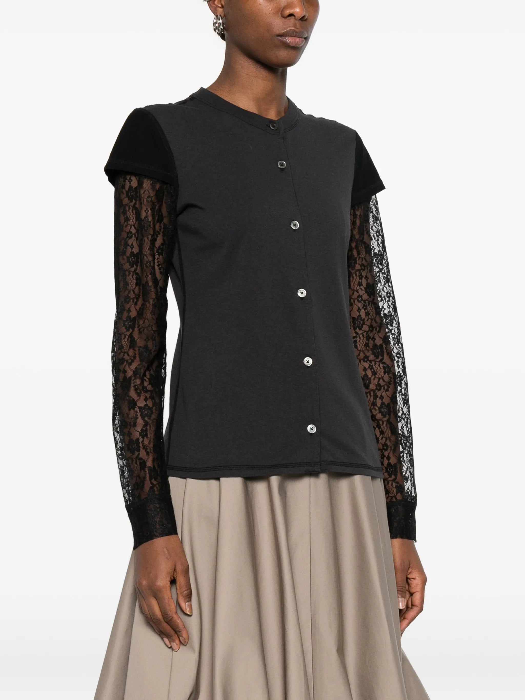 Heat lace-appliqué cardigan