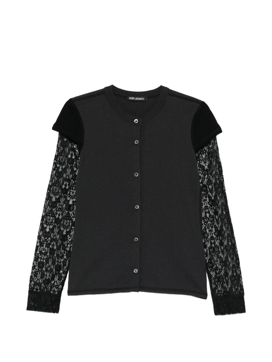 Heat lace-appliqué cardigan