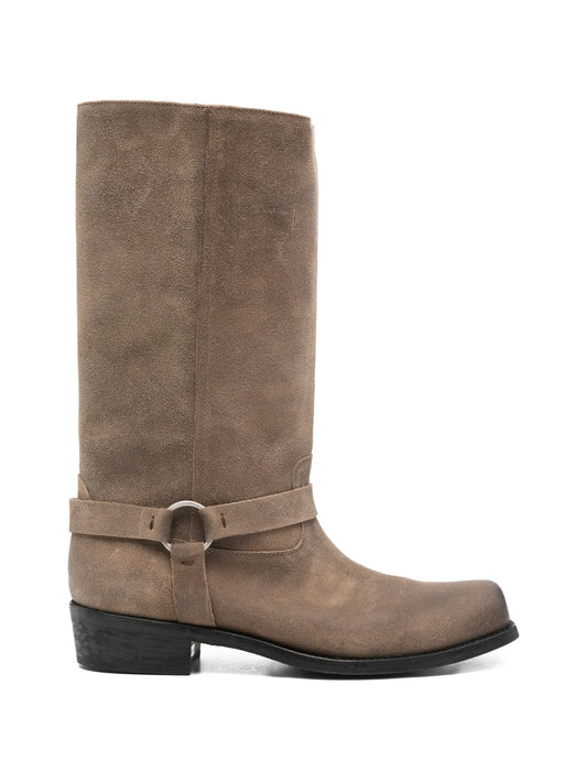 buckle-strap suede biker boots