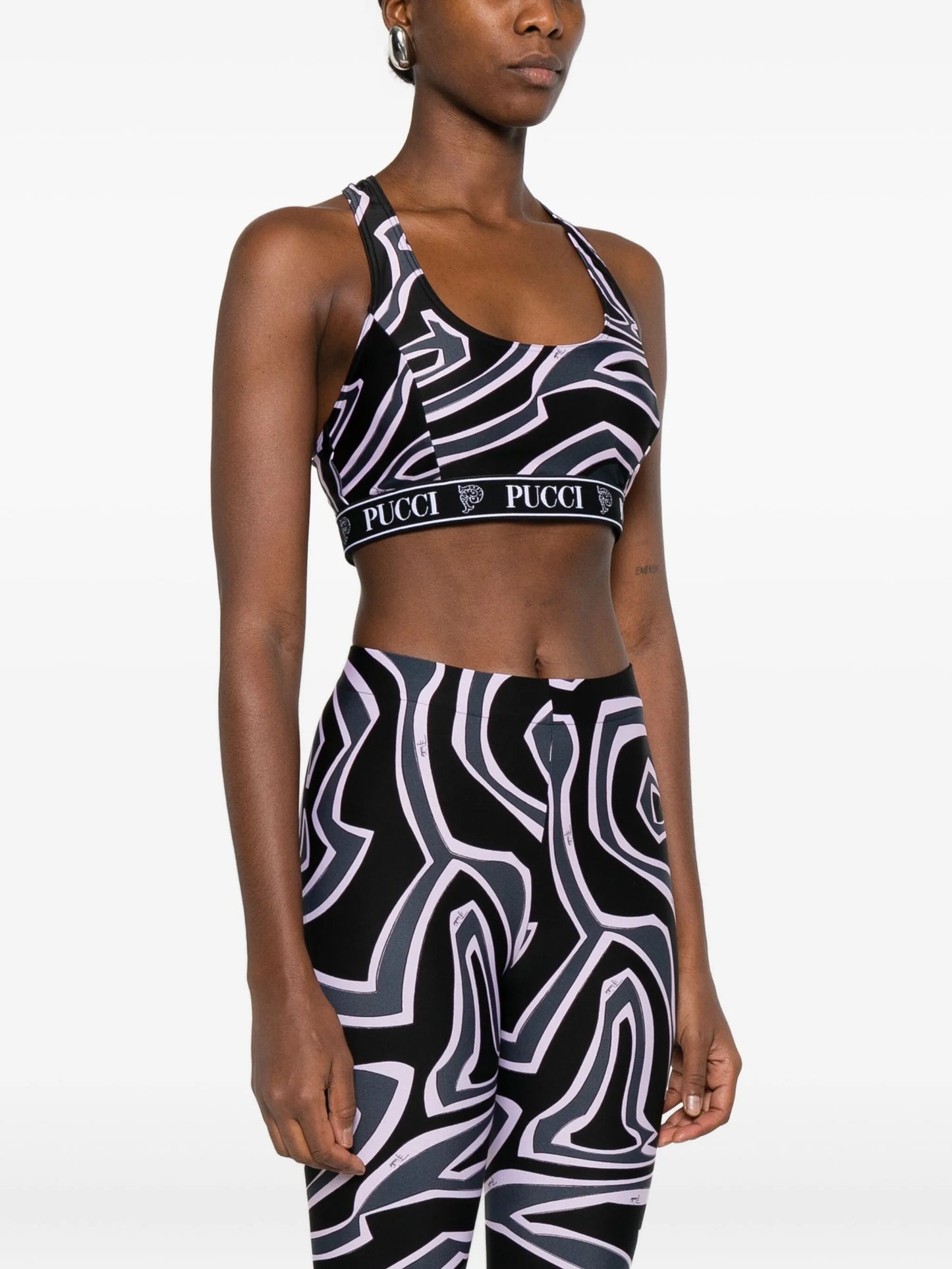 racer-neck print sport bra