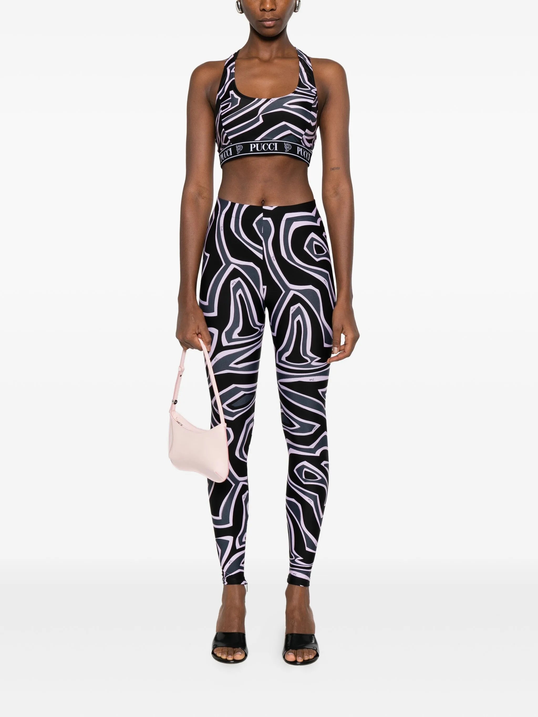 racer-neck print sport bra