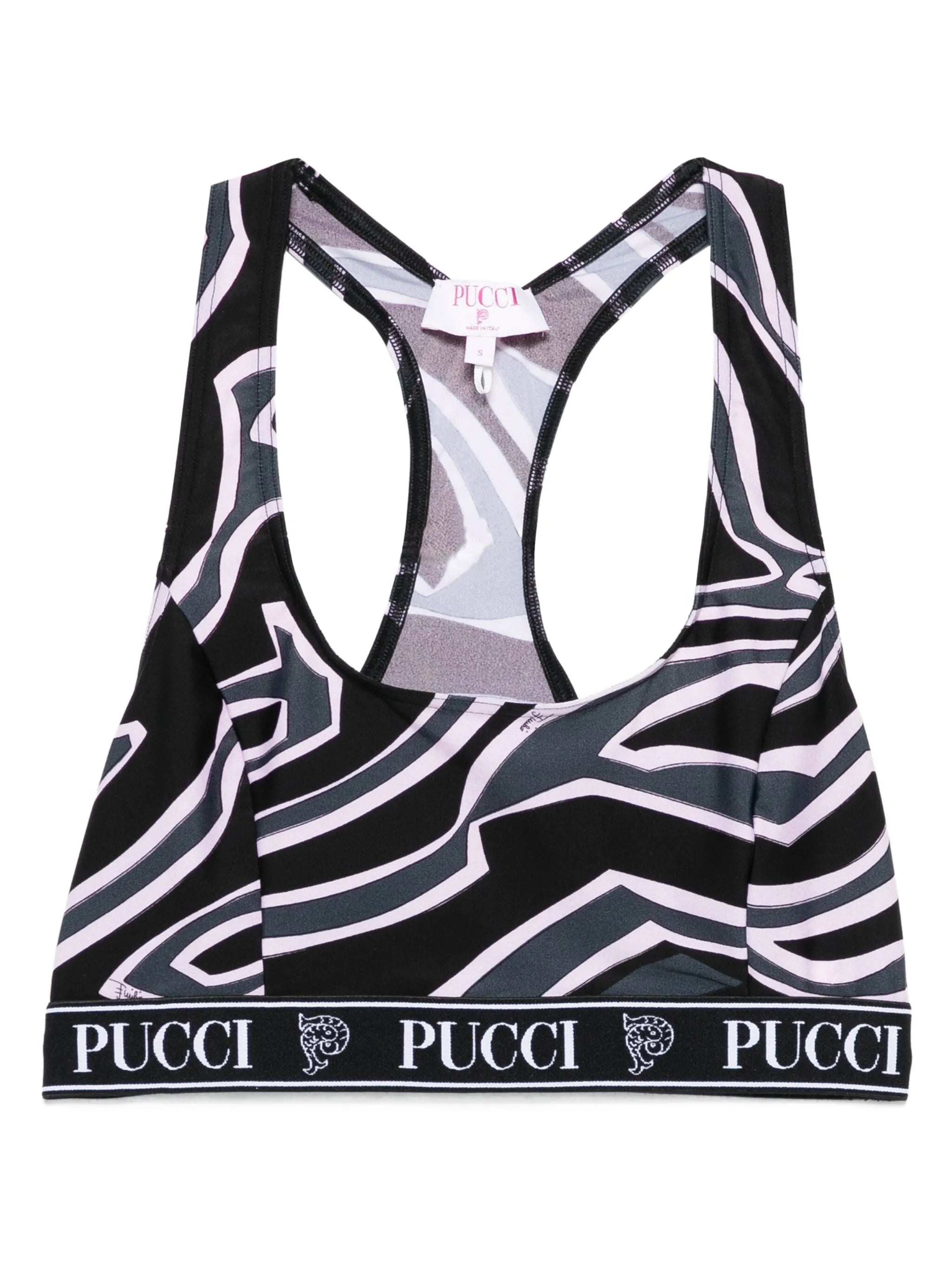 racer-neck print sport bra