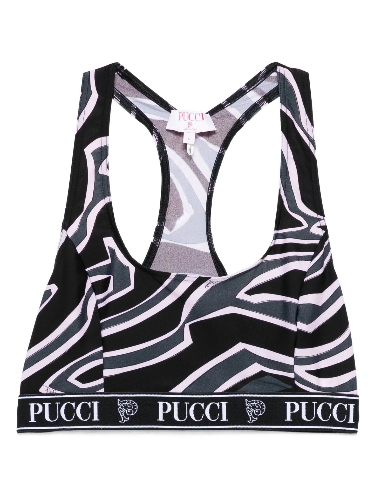 racer-neck print sport bra