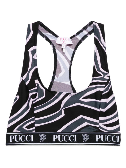 racer-neck print sport bra