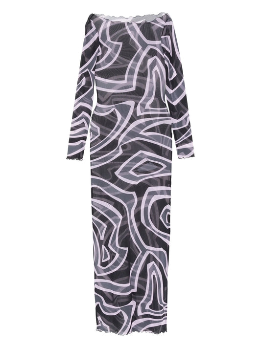 Labirinto-print long-sleeve maxi dress