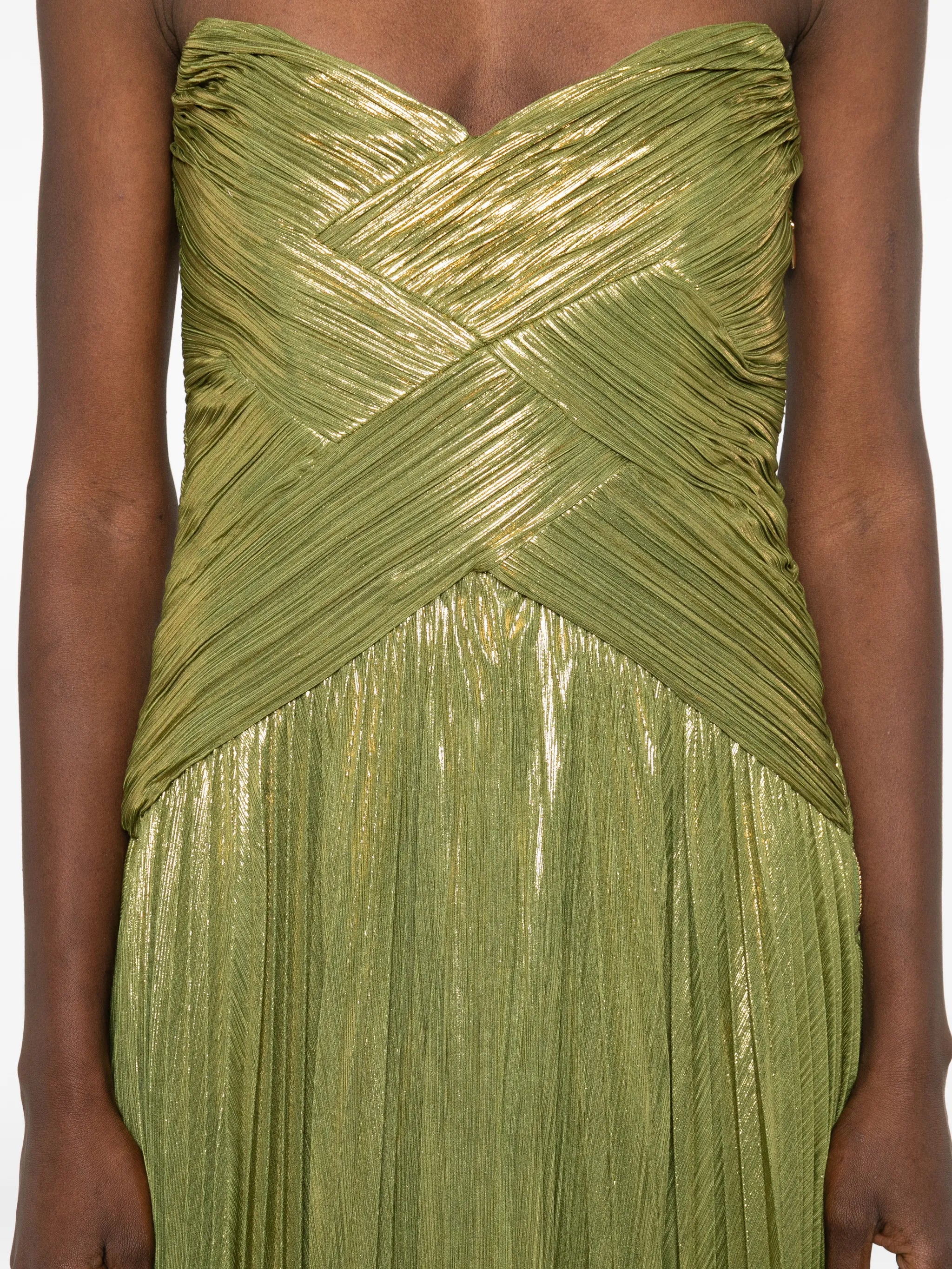 strapless pleated maxi dress