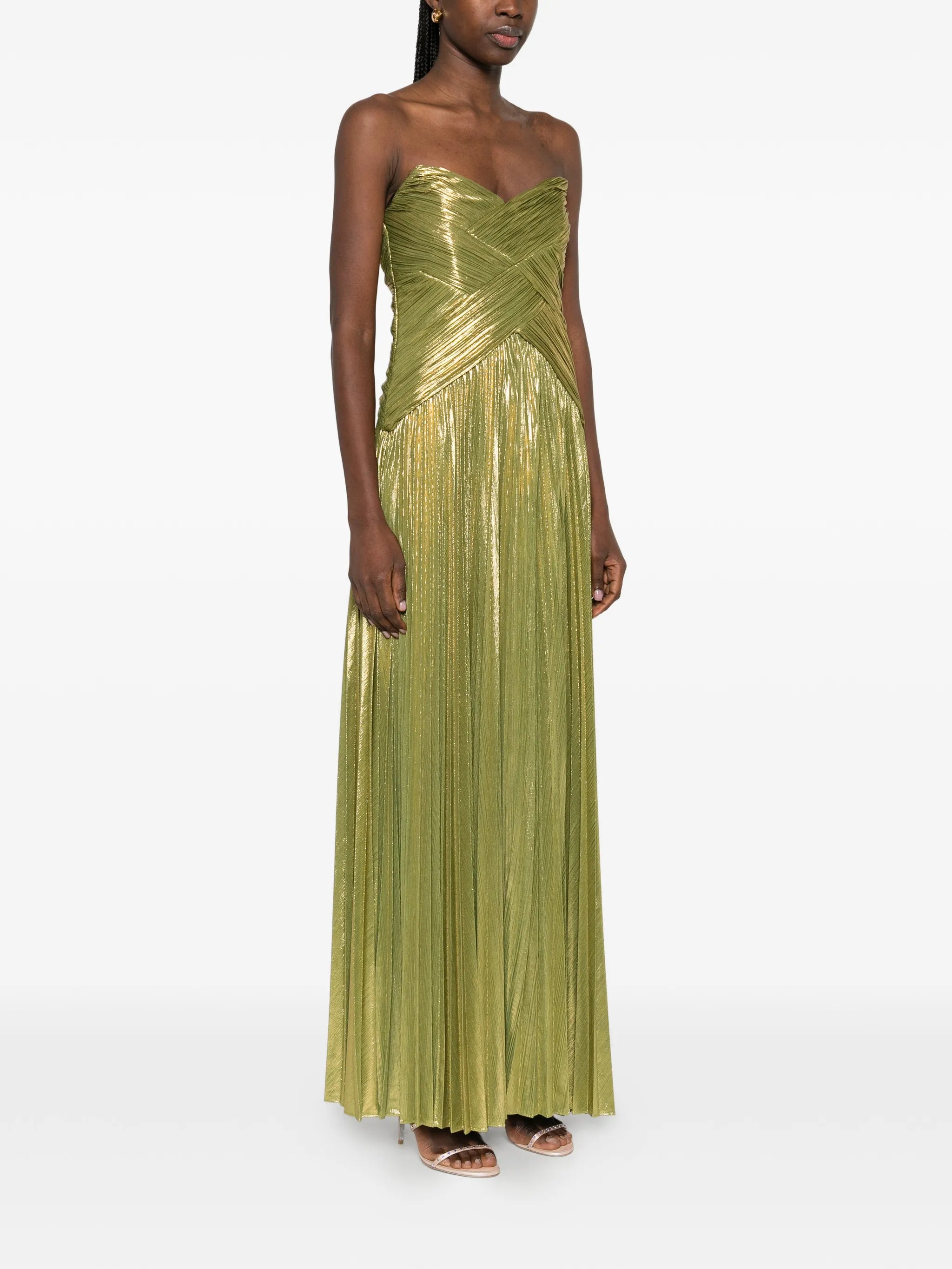 strapless pleated maxi dress