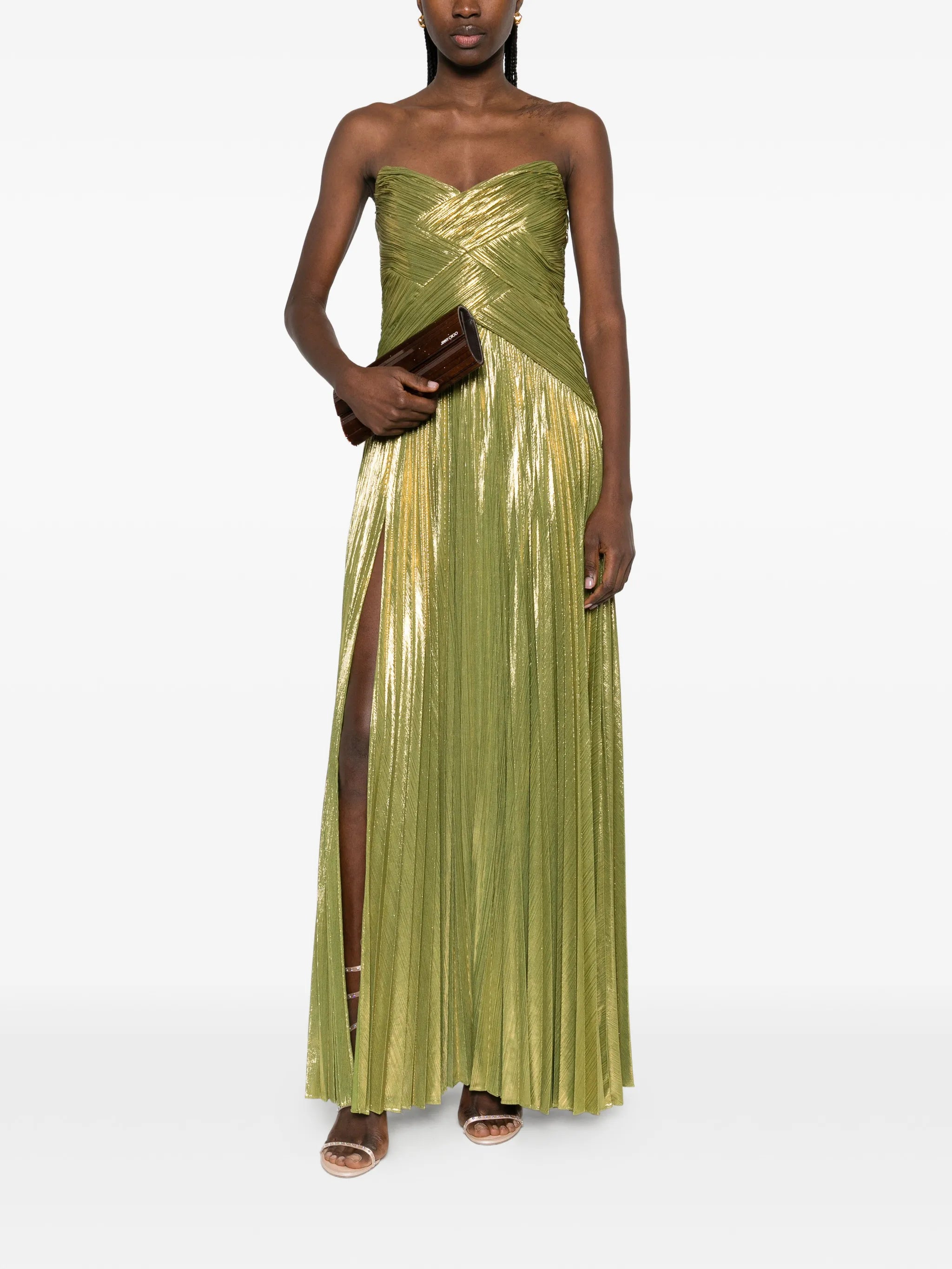strapless pleated maxi dress