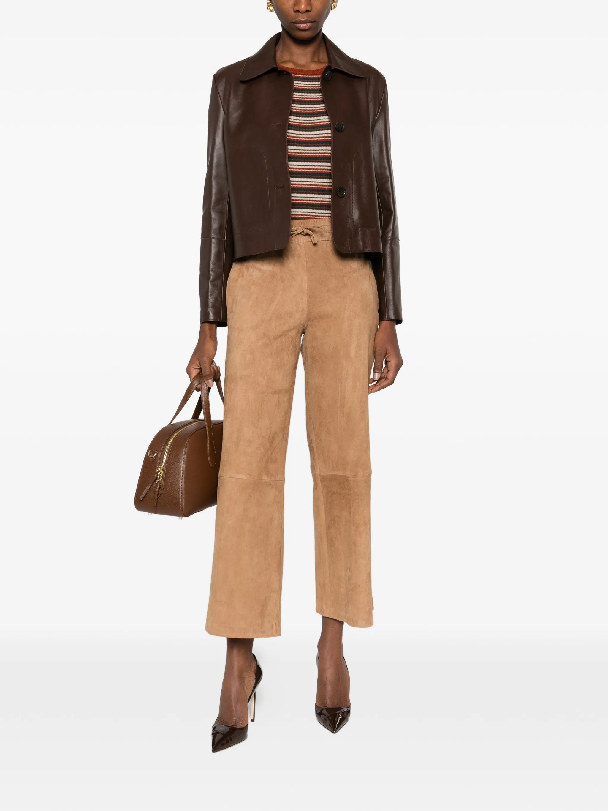 Blair elastic-waistband leather trousers