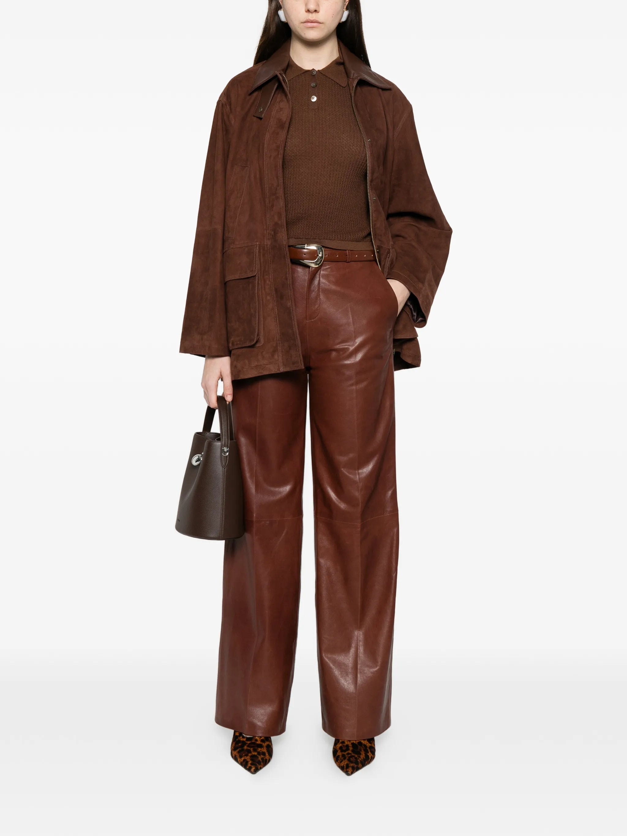 Elsa front-pocket leather jacket