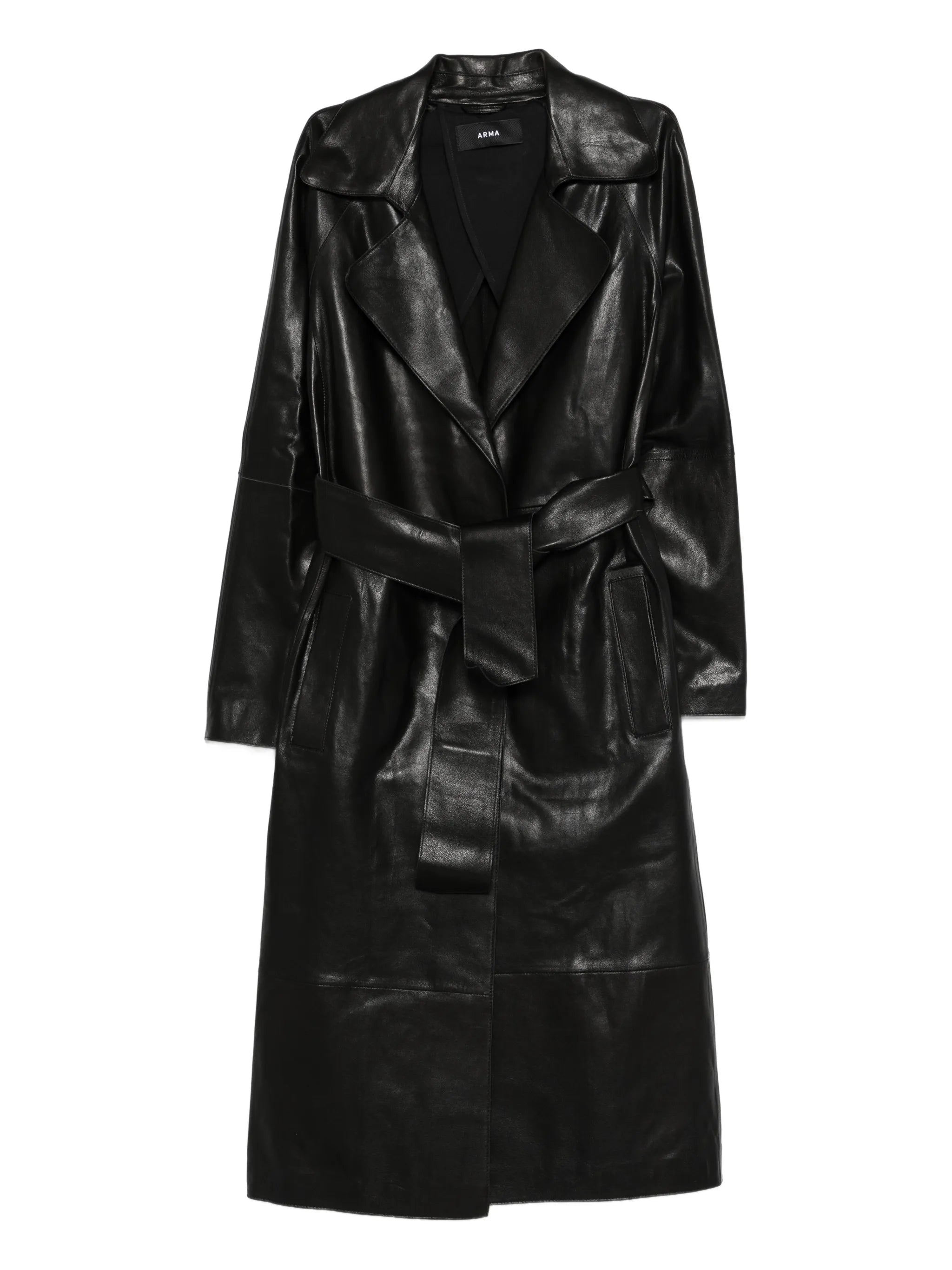 Yava belted leather coat