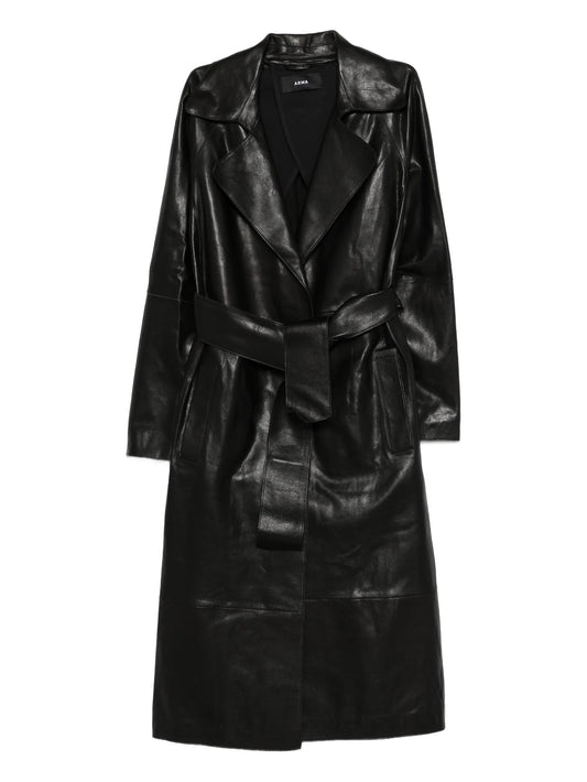 Yava belted leather coat