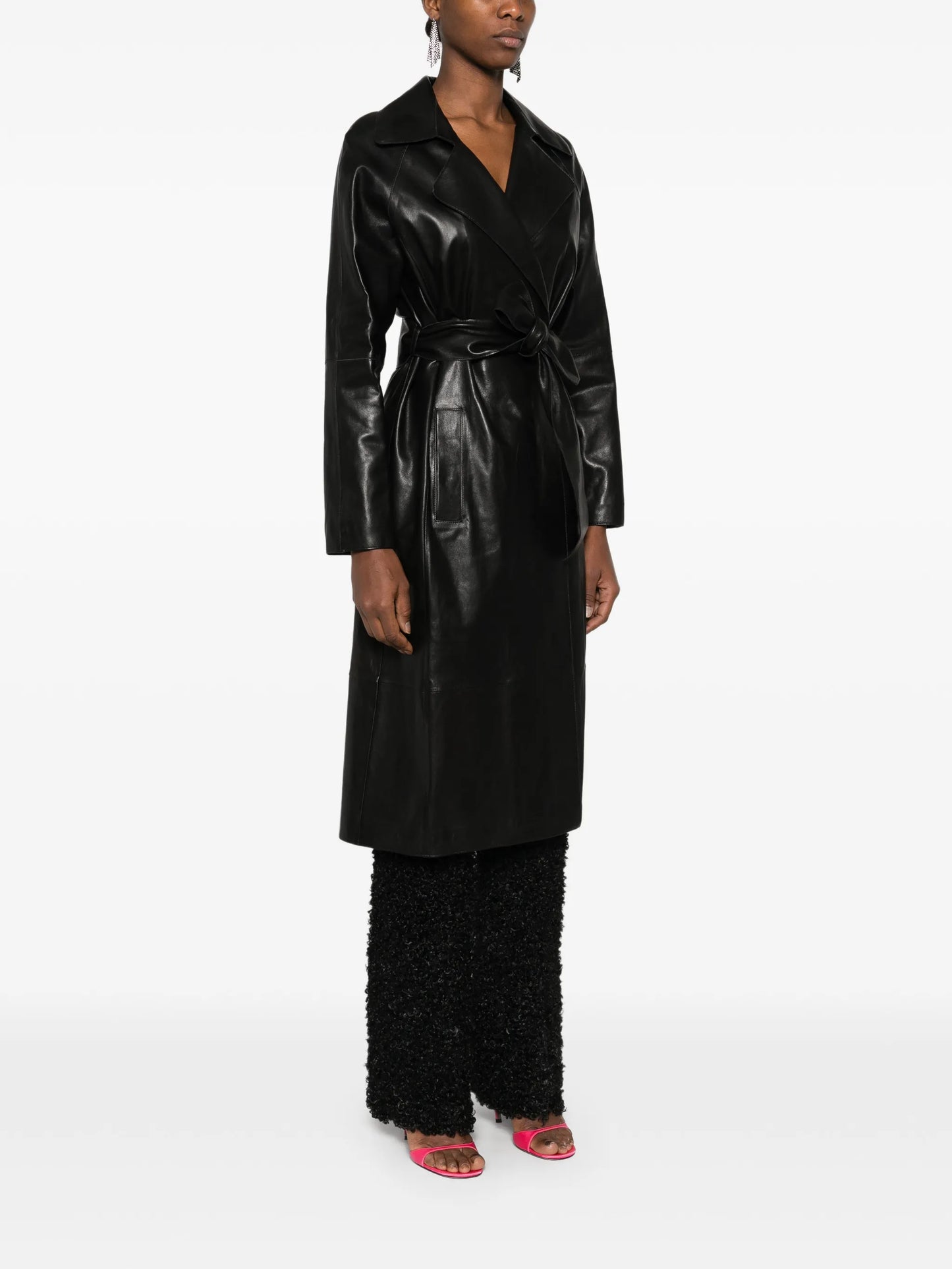 Yava belted leather coat