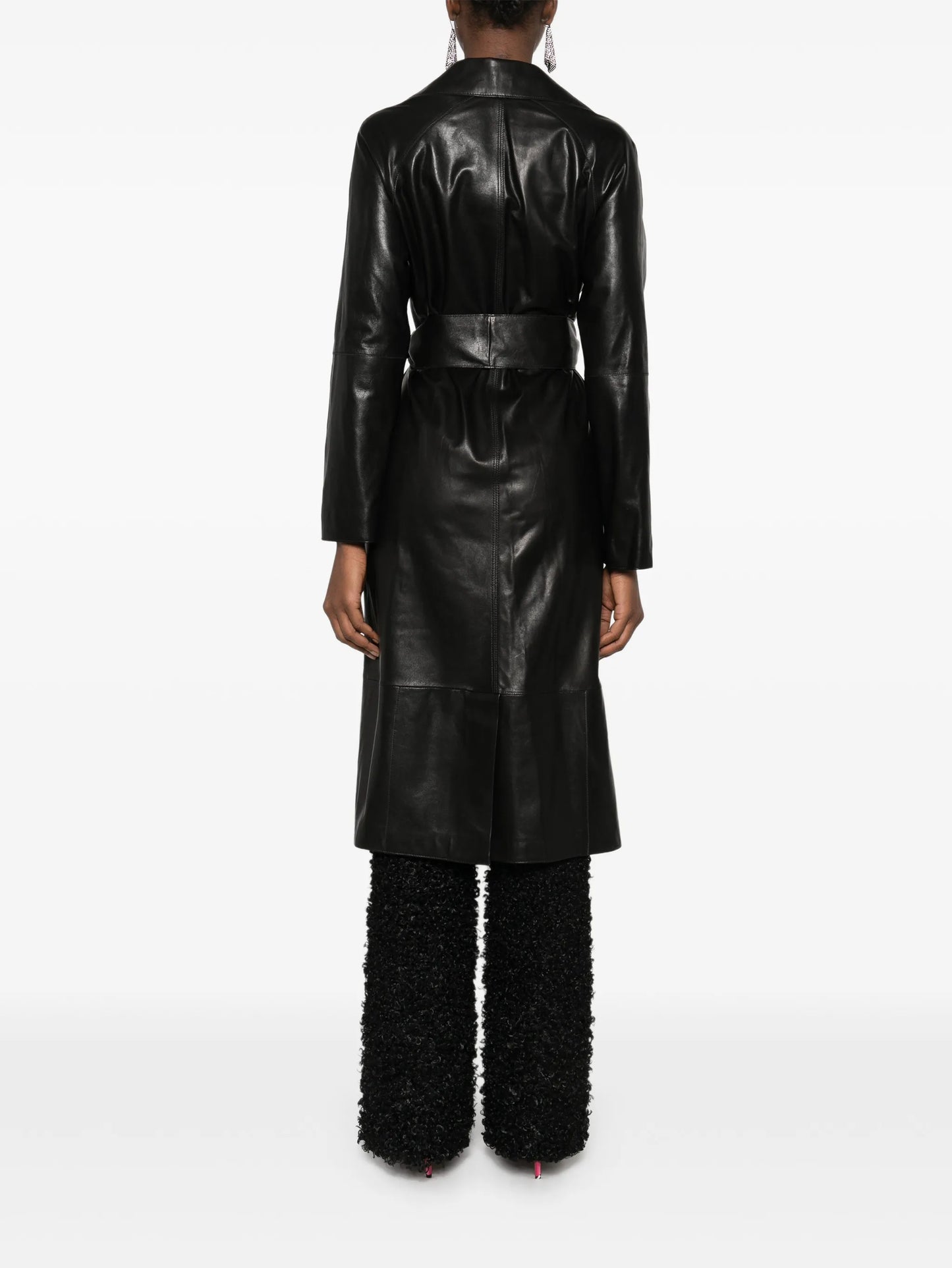 Yava belted leather coat