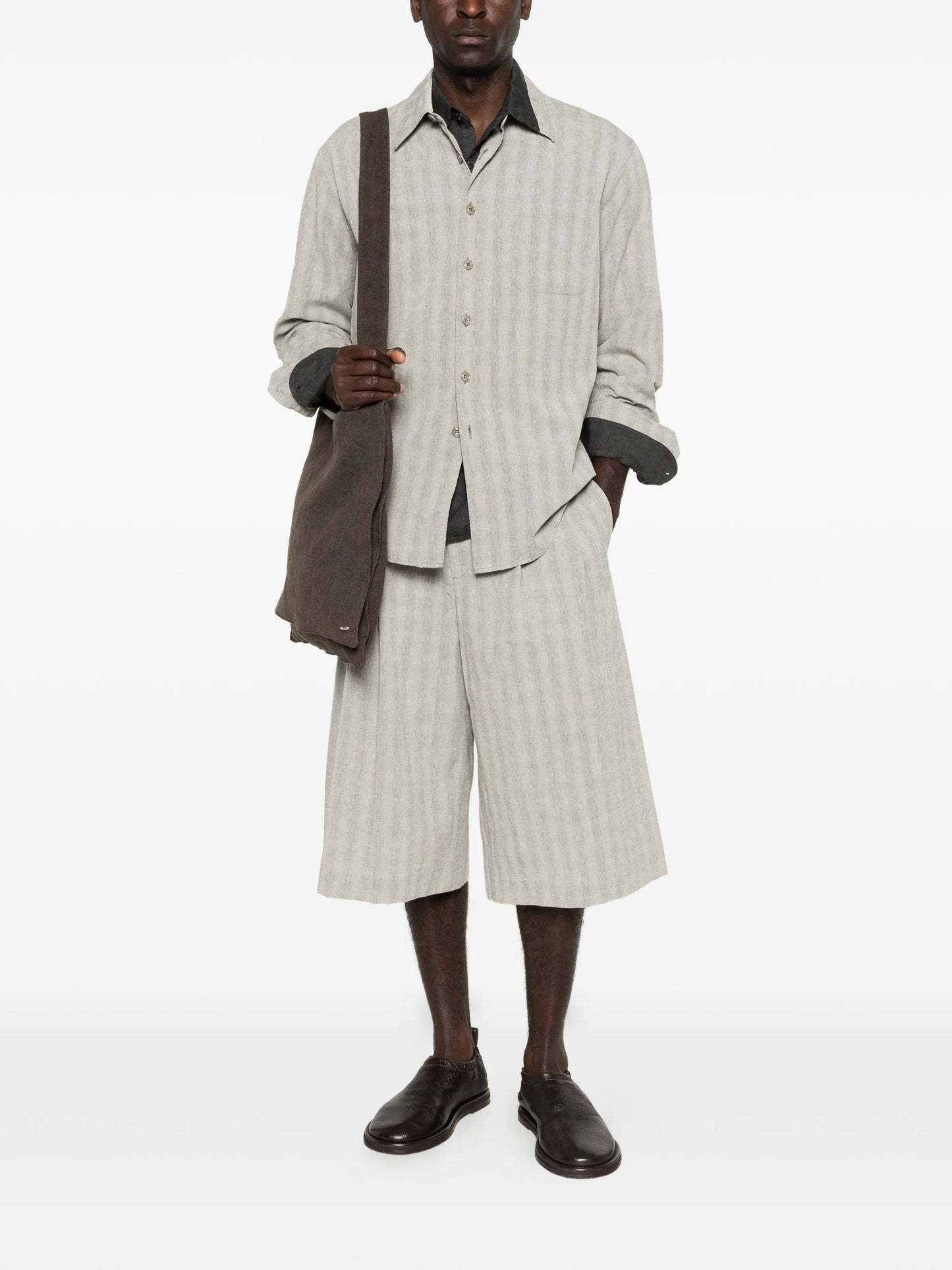 Above striped-pattern shirt
