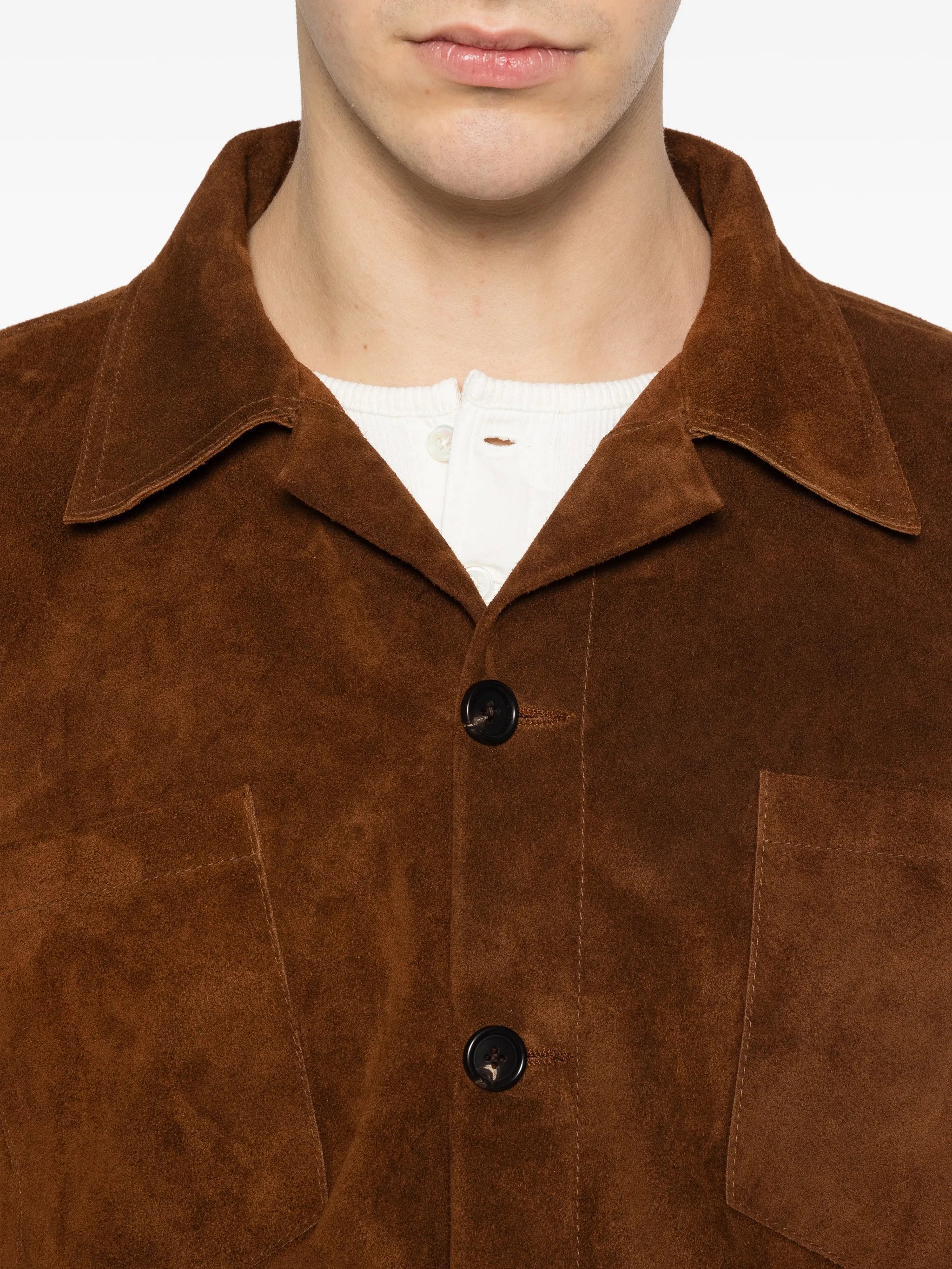 patch pocket suede overshirt